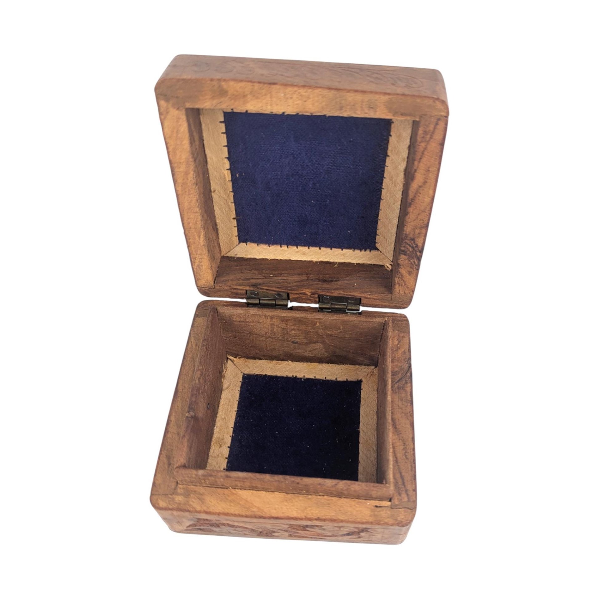 Vintage Carved Wooden Box: Hand Carved Indian Wood, Inlay Trinket or Jewelry Box