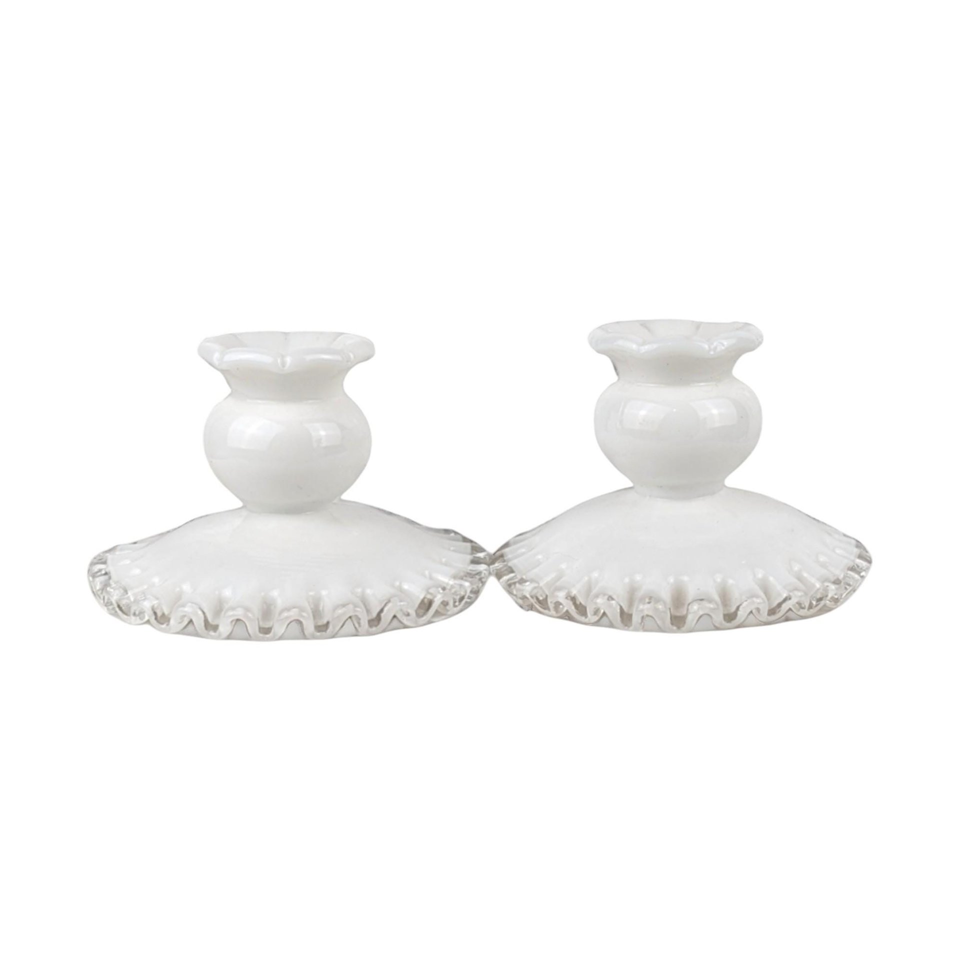 Vintage Fenton Silver Crest Milk Glass Candle Holders: Taper Candle Pair