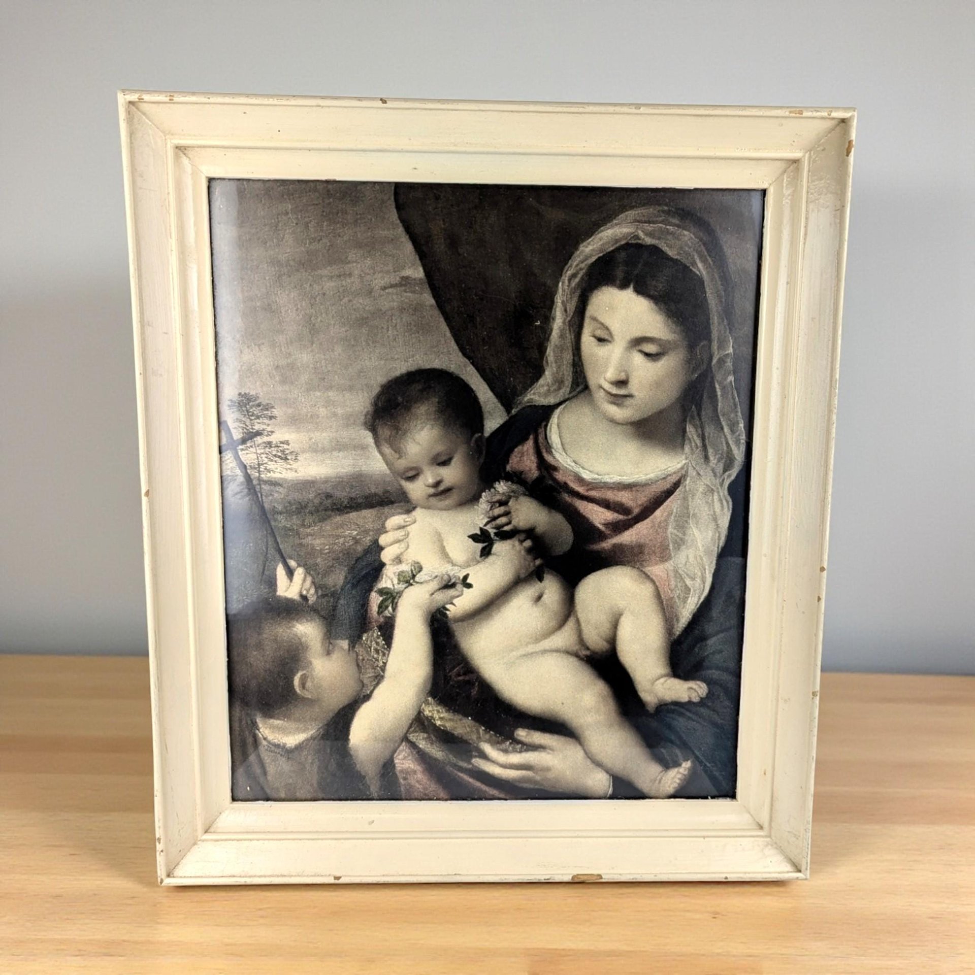 Vintage Madonna and Child Print - After Titian, Framed Religious Art