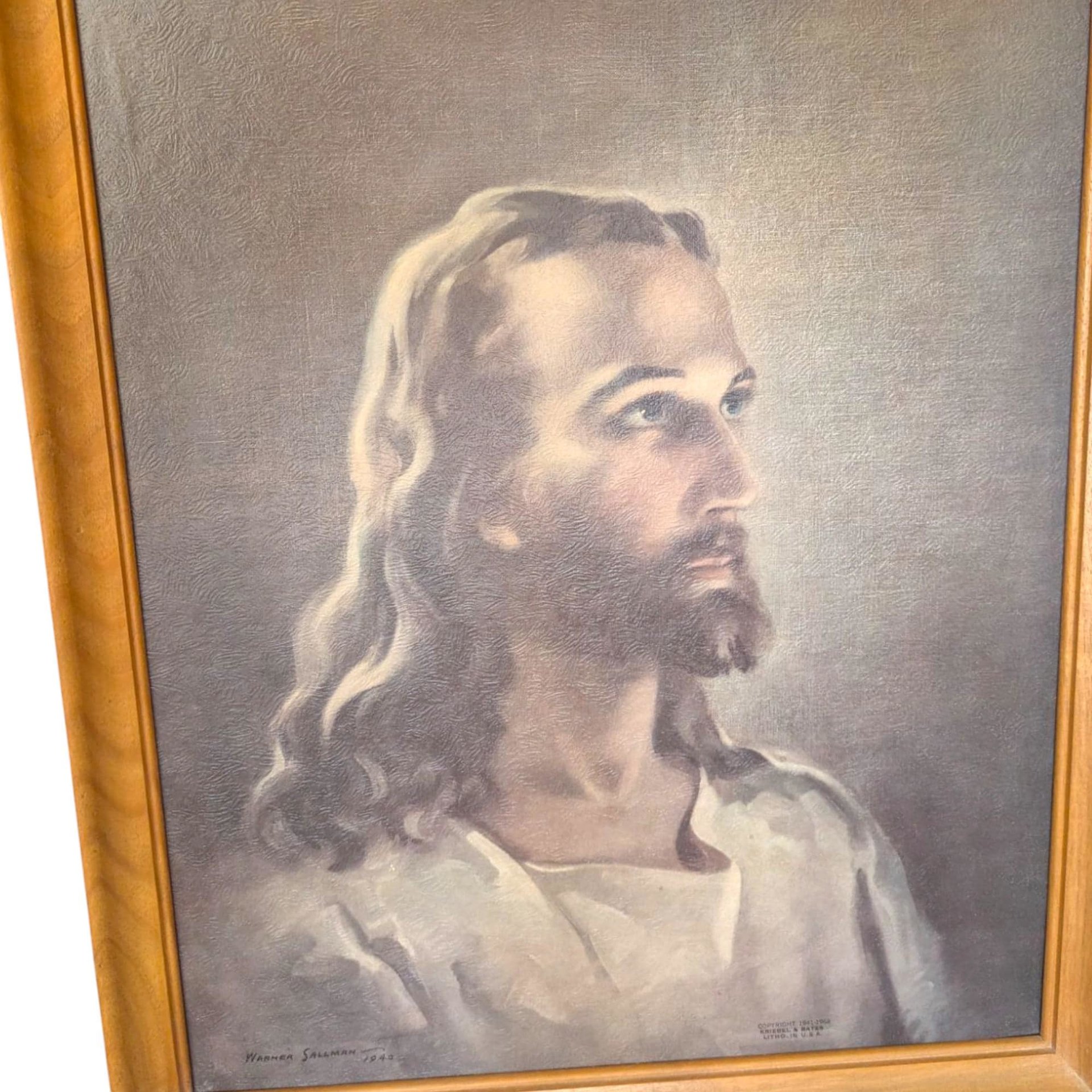 Vintage Warner Sallman Head of Christ Lithograph - Framed Religious Art