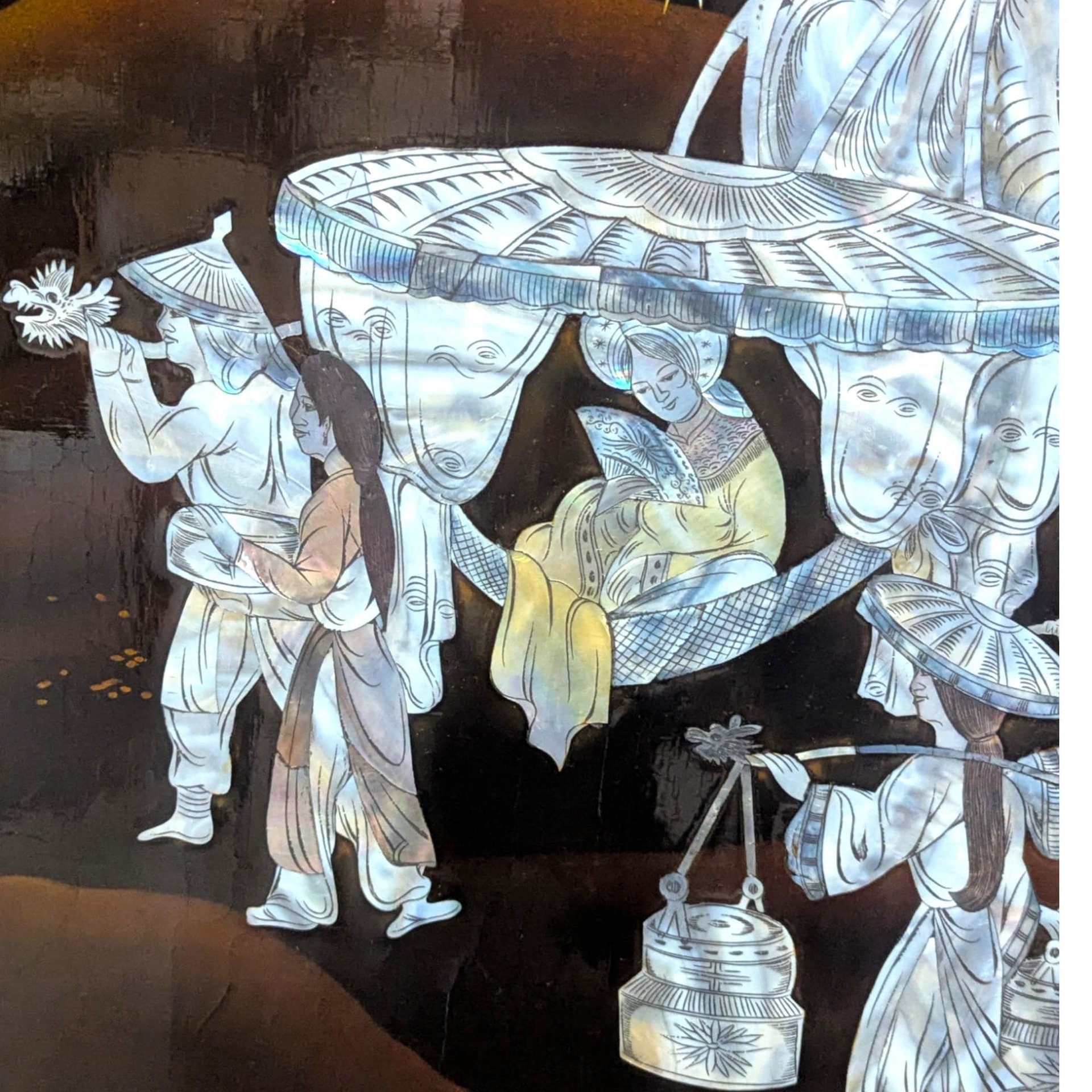 Vintage Vietnamese Mother of Pearl Panel: Lacquerware Wall Art Hanging