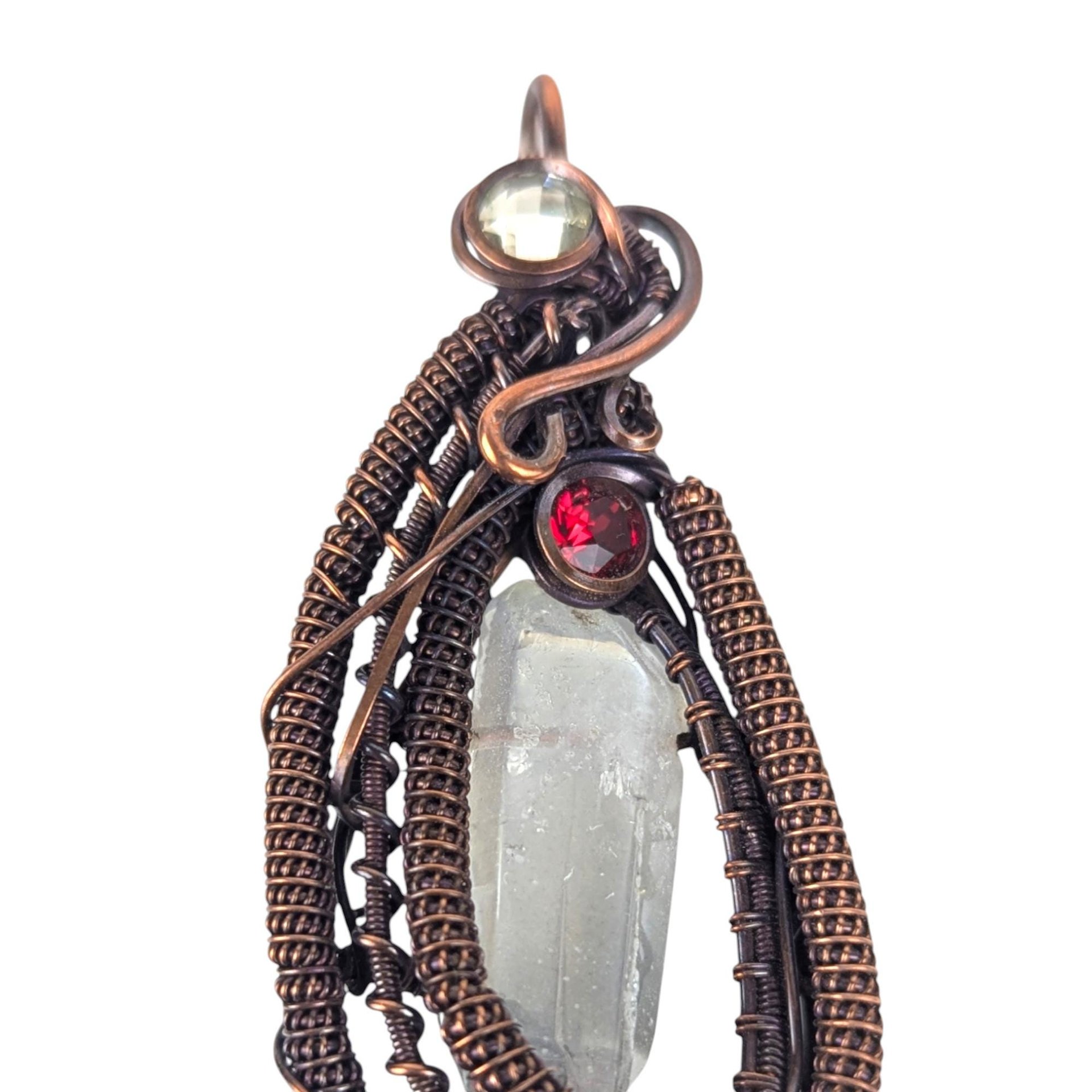 Copper Wire Wrapped Quartz Crystal Pendant: Handmade Statement Amulet