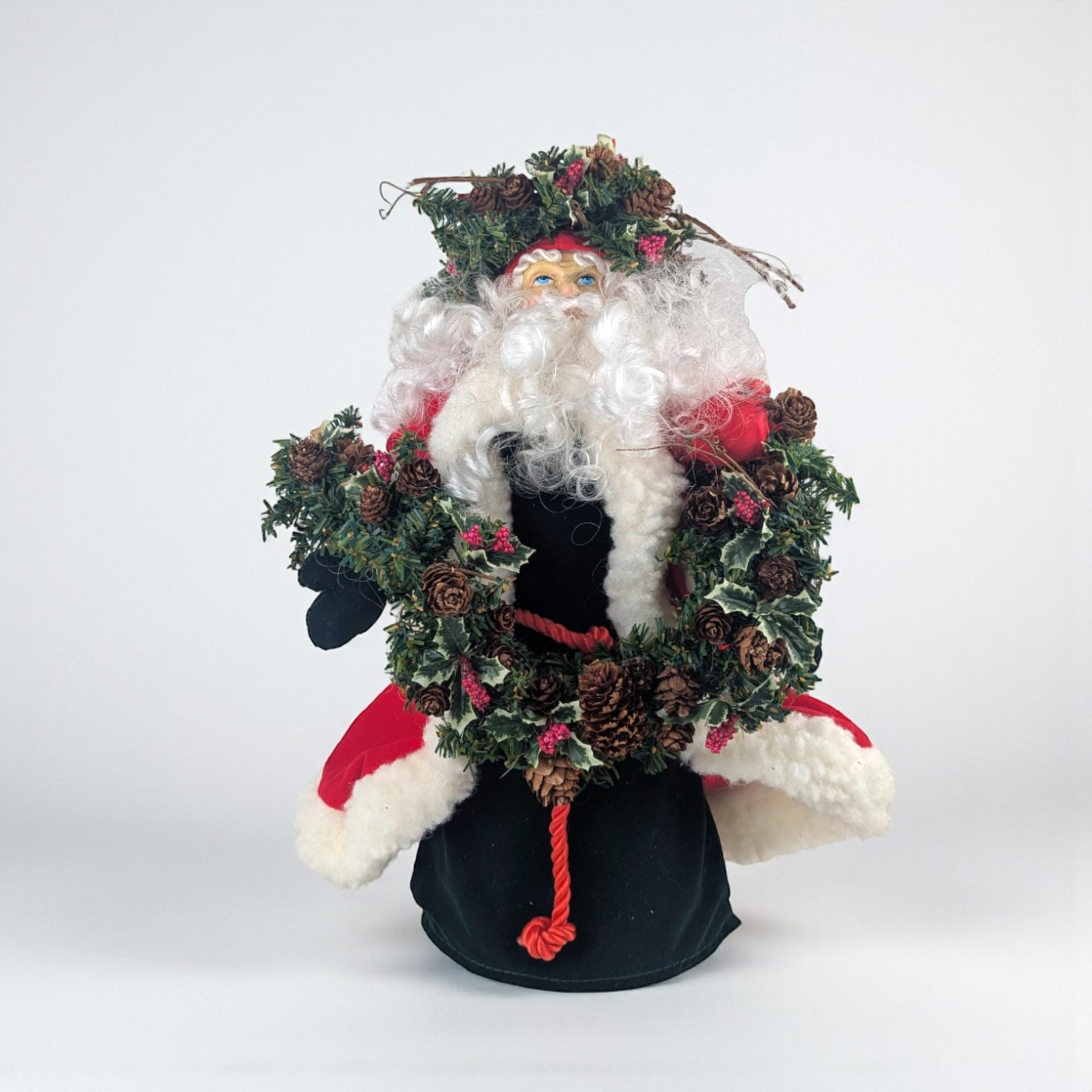 Vintage Santa Tree Topper: Woodland Wreath, Velvet Coat Holiday Decor