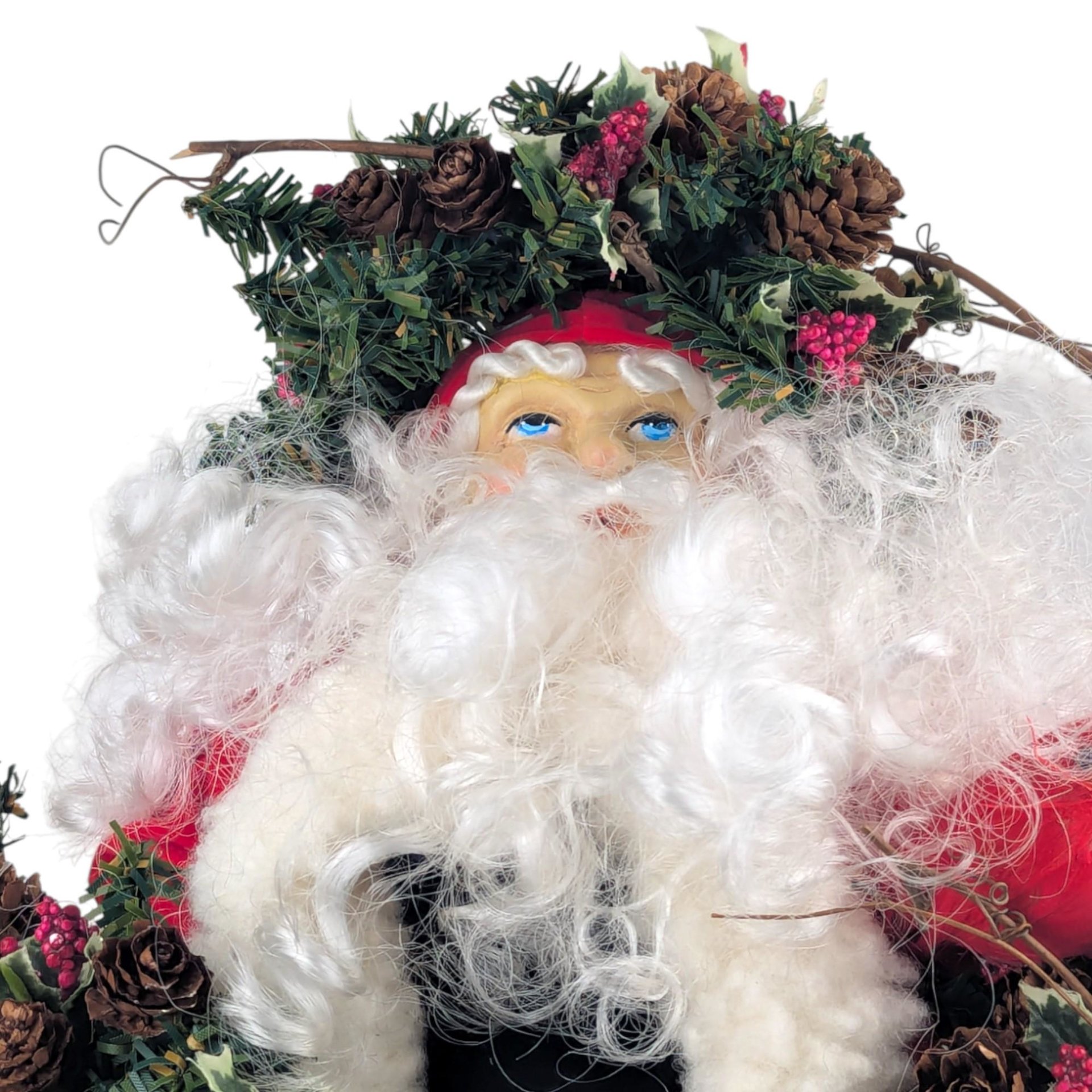 Vintage Santa Tree Topper: Woodland Wreath, Velvet Coat Holiday Decor