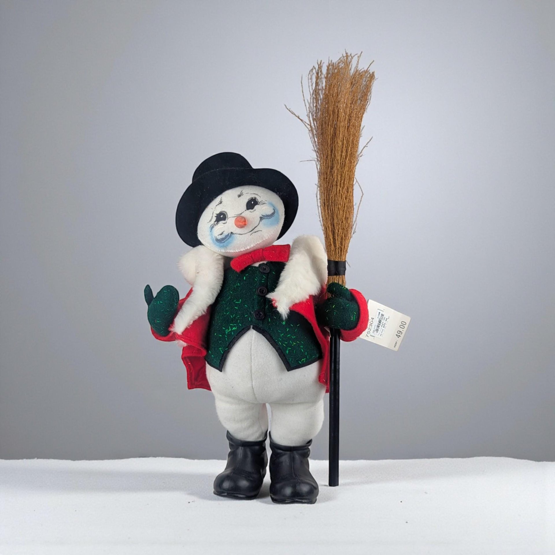Vintage Annalee Snowman Figure: Large Holiday Doll with Broom, Christmas Decor