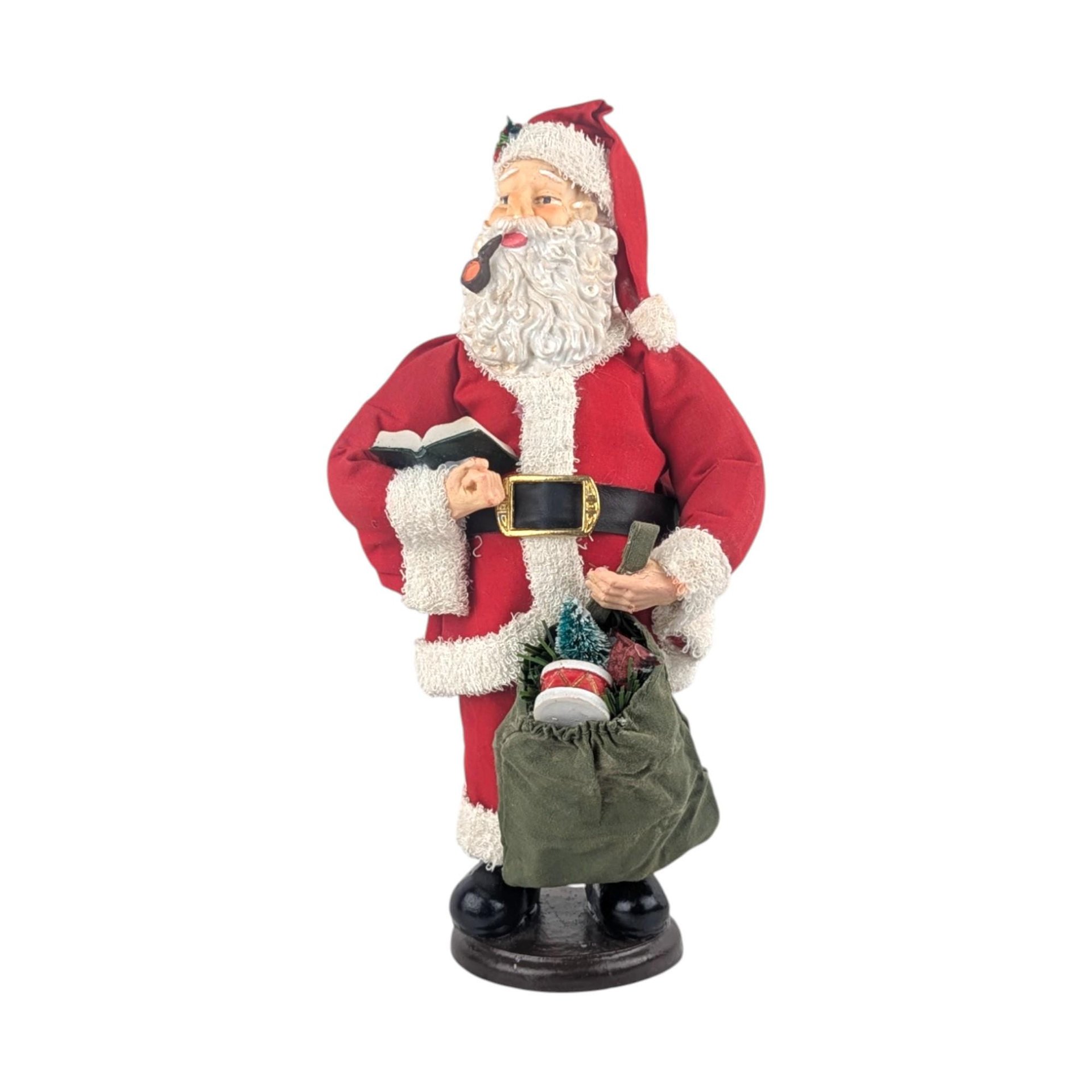 Vintage Classic Santa Figure: Father Christmas with Pipe & Toy Bag, Holiday Decor