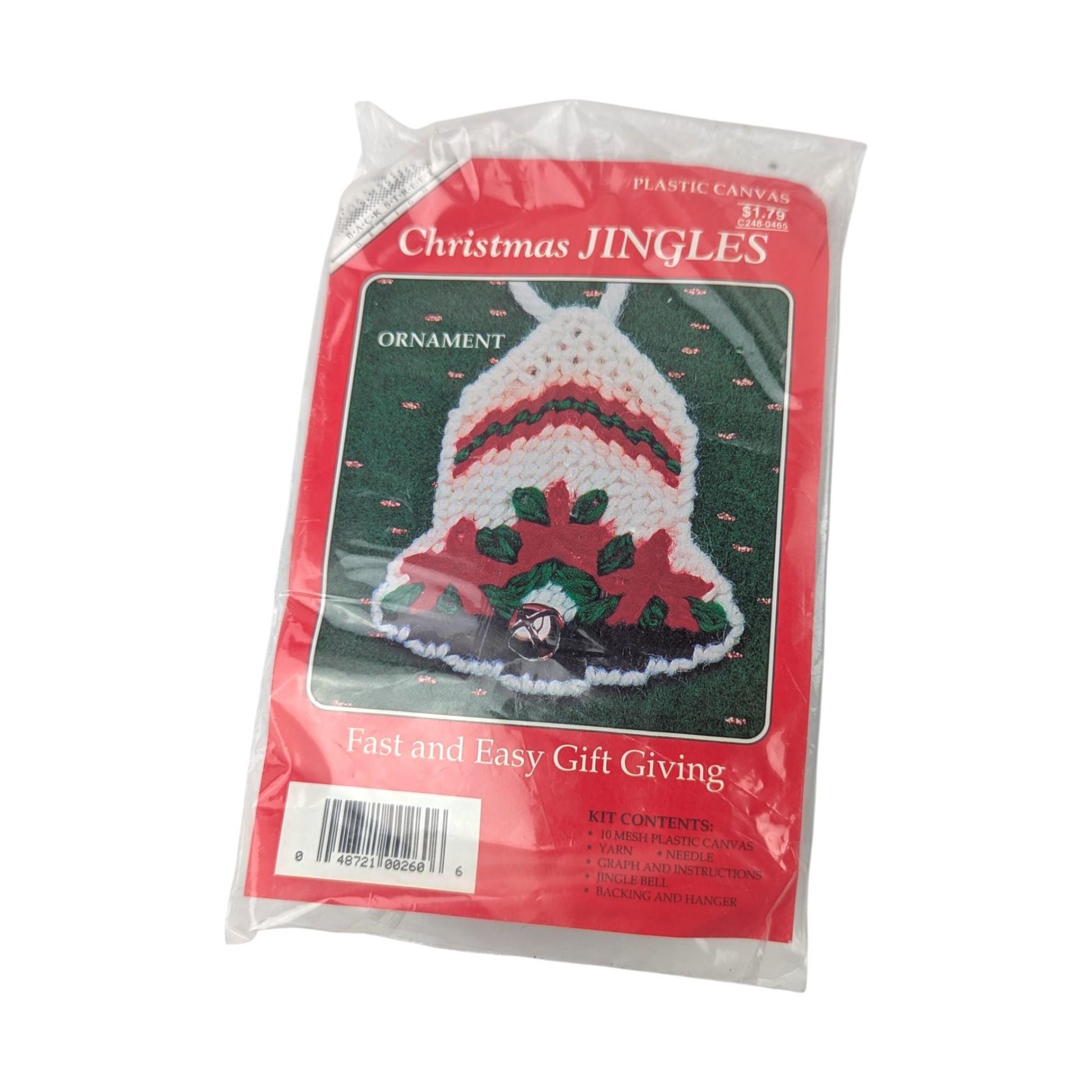 Vintage Christmas Plastic Canvas Kits: Set of 4, Jingles Ornaments & Pins Craft Lot