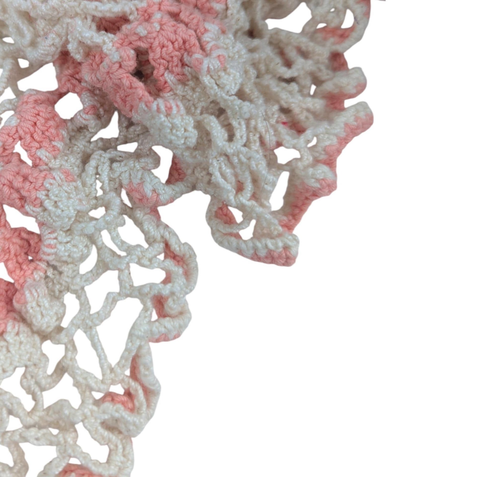 Vintage Crocheted Doily: Large Cream & Pink Hand-Knit Lace Centerpiece