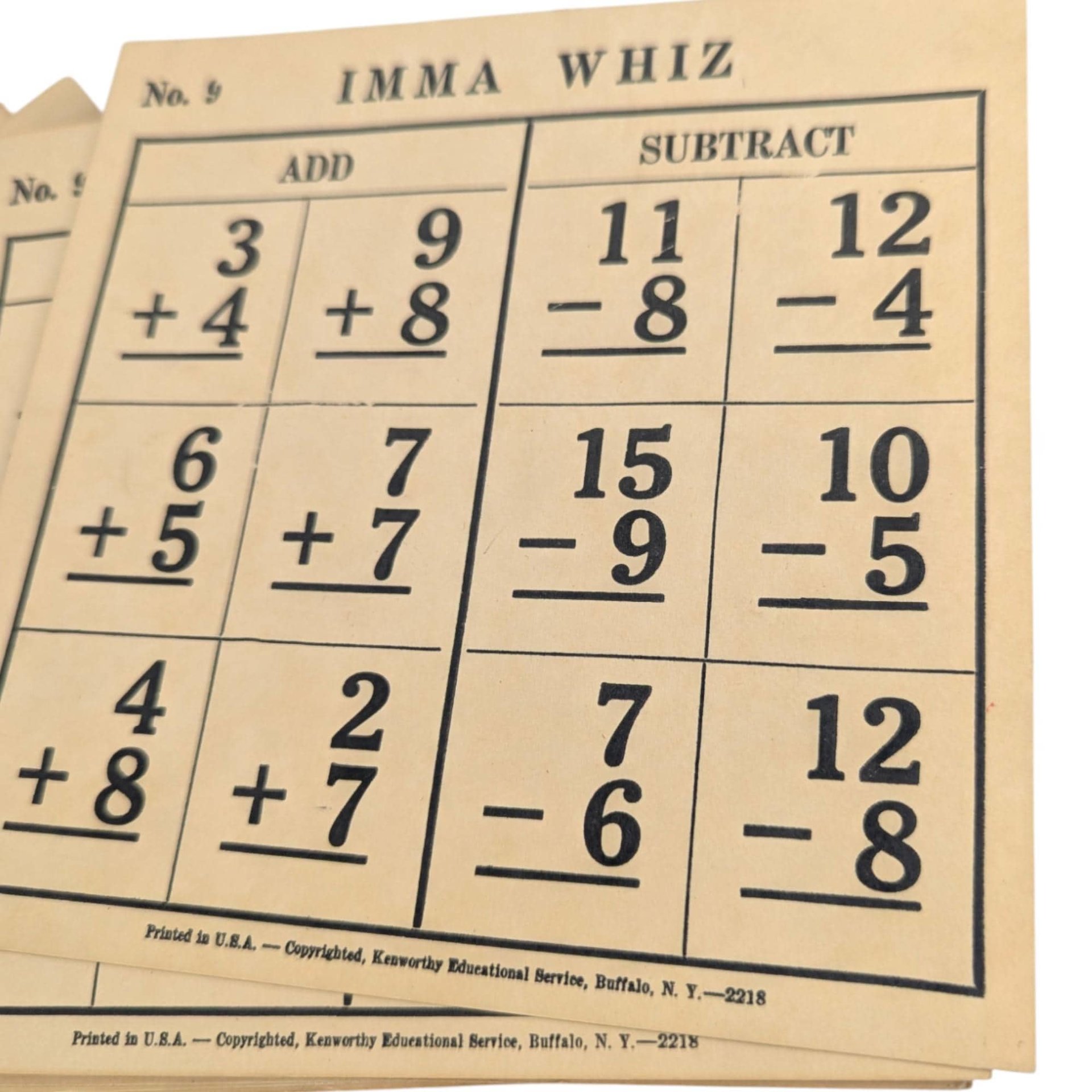 Vintage Imma Whiz Math Flash Cards: Kenworthy Addition & Subtraction Game
