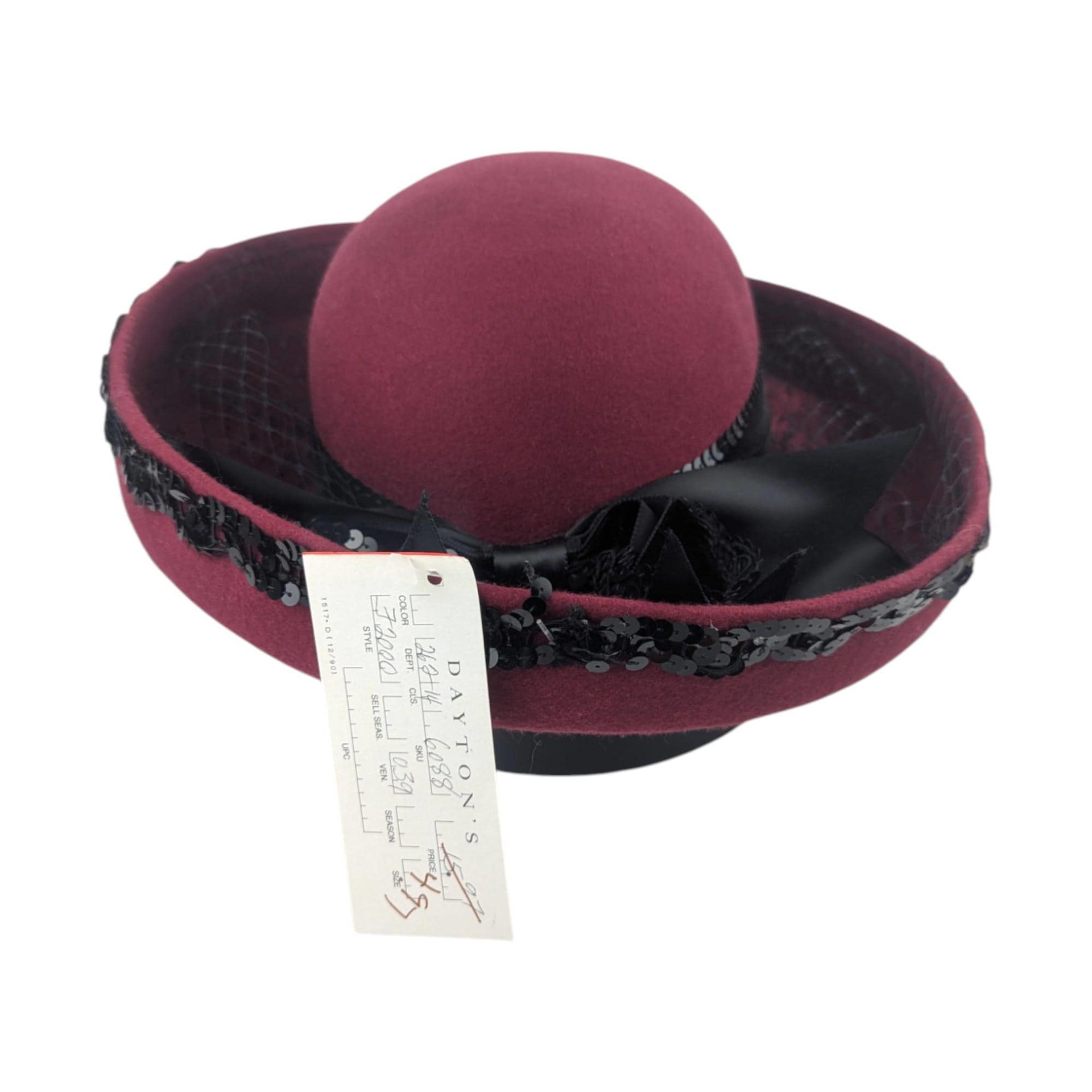 Vintage 1950s Delisa Wool Felt Hat: NOS with Dayton's Tag & Sequin Trim