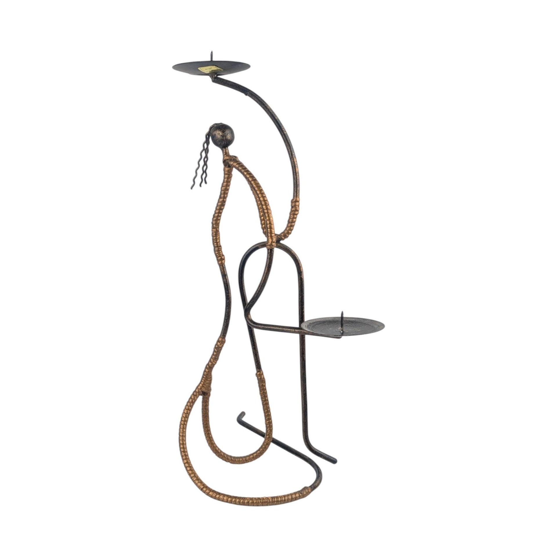 Vintage Figural Metal Candle Holder: Lu Lu Collection Brutalist Art Sculpture