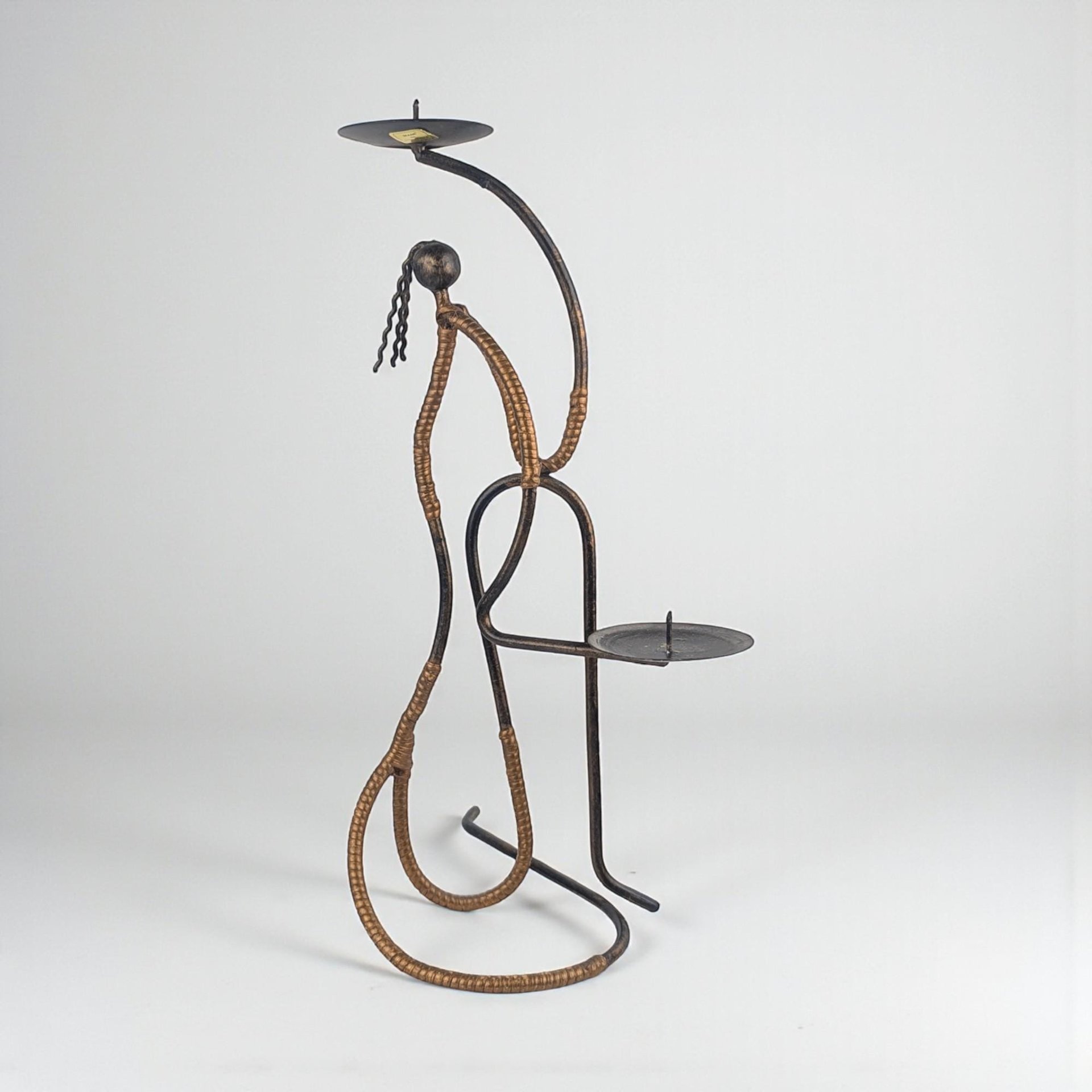 Vintage Figural Metal Candle Holder: Lu Lu Collection Brutalist Art Sculpture