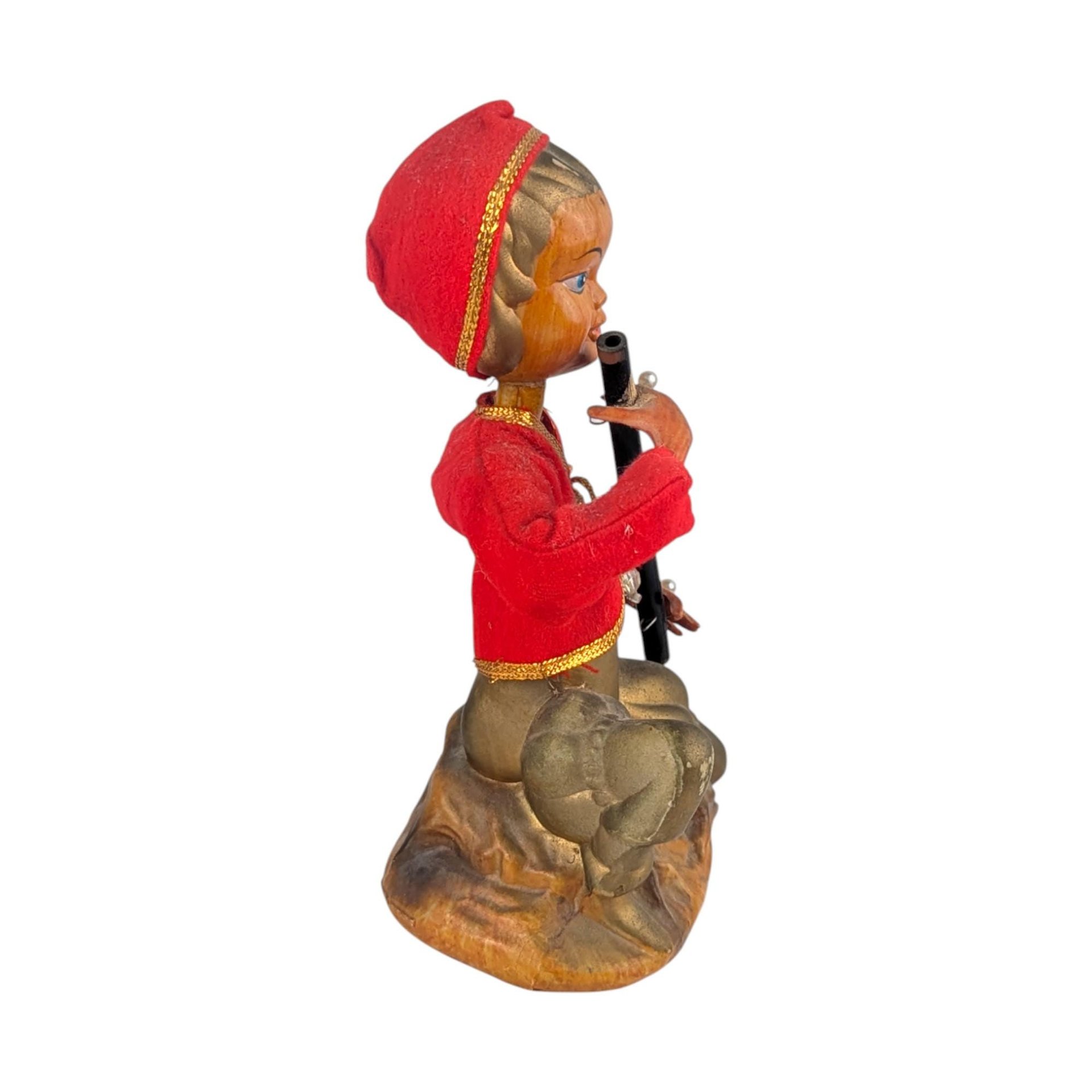 Vintage 1950s Pixie Elf Figurine: Tilso Japan Flute Player Christmas Decor