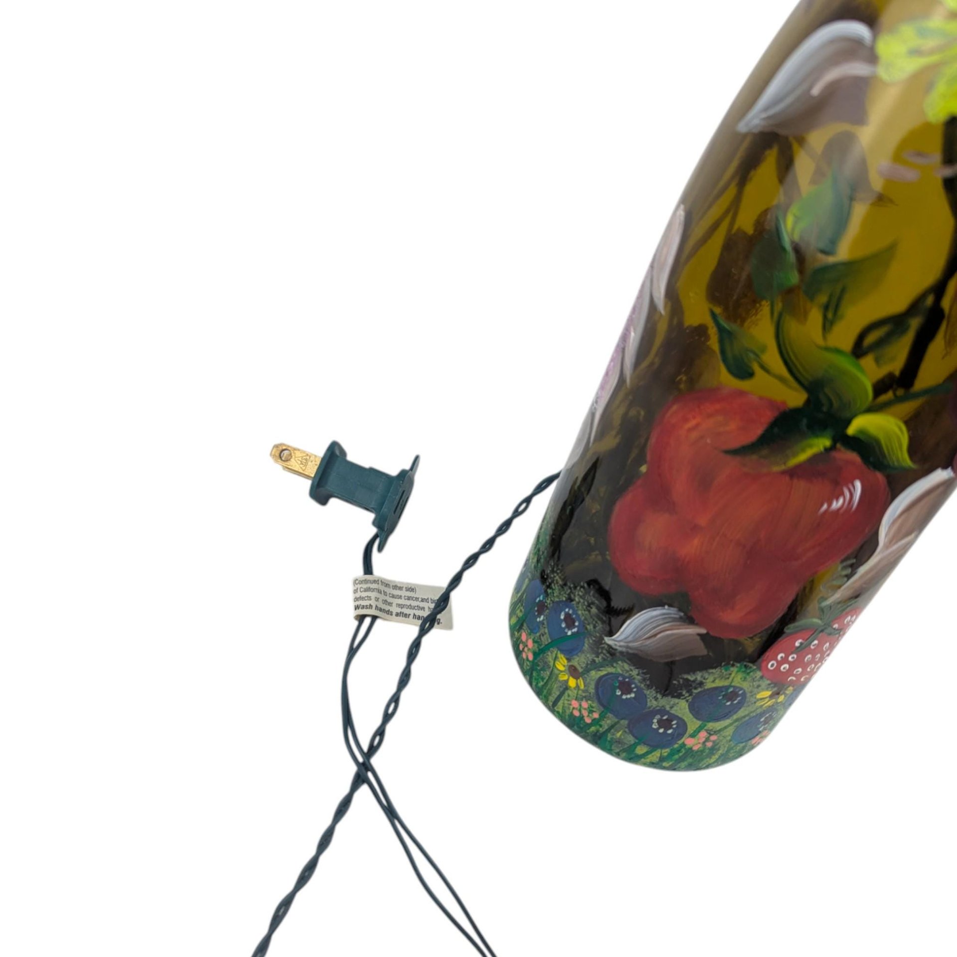 Vintage Painted Wine Bottle: Hand-Painted Fruit Lighted Decor