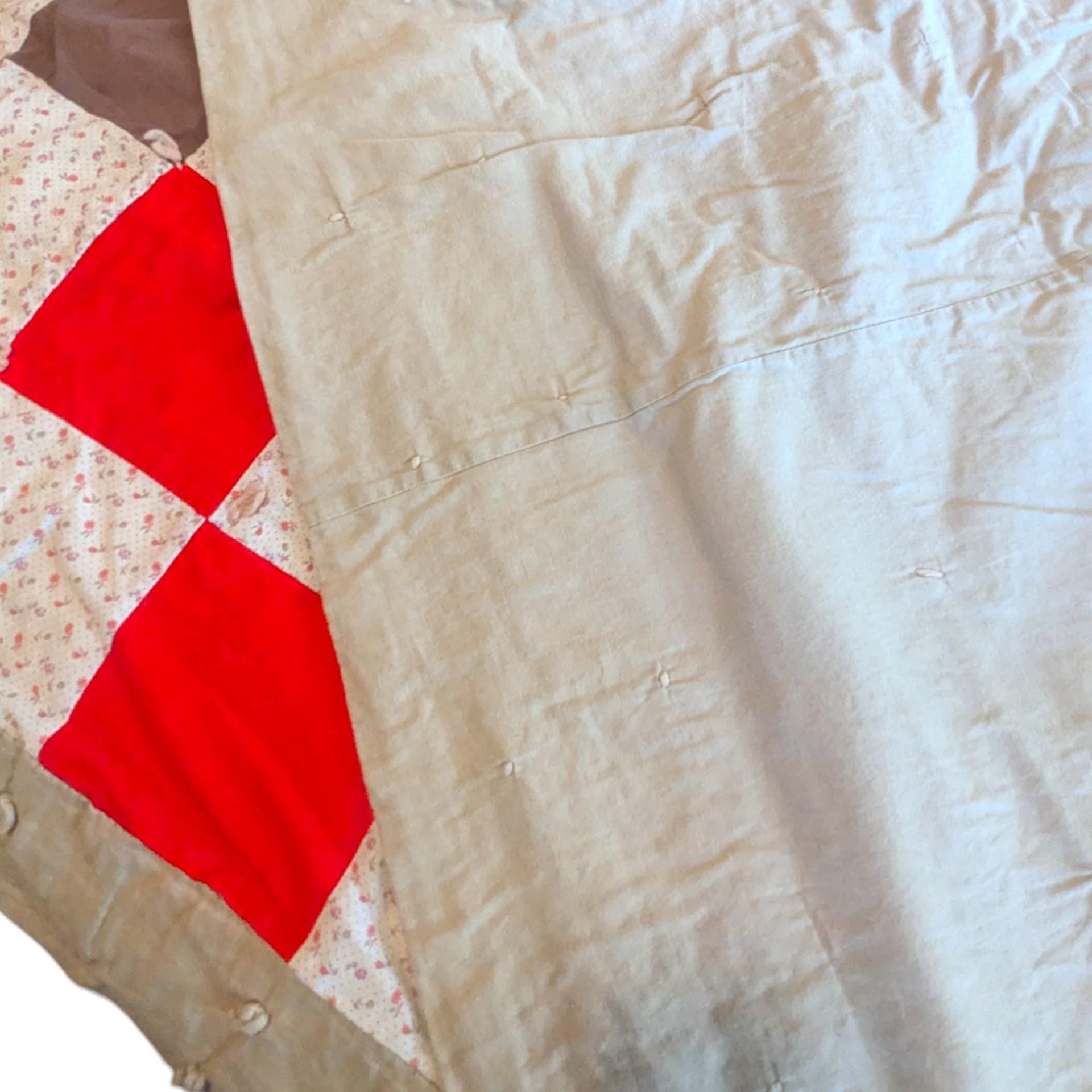 Vintage Checkerboard Quilt: Handmade Patchwork Tied Throw Blanket