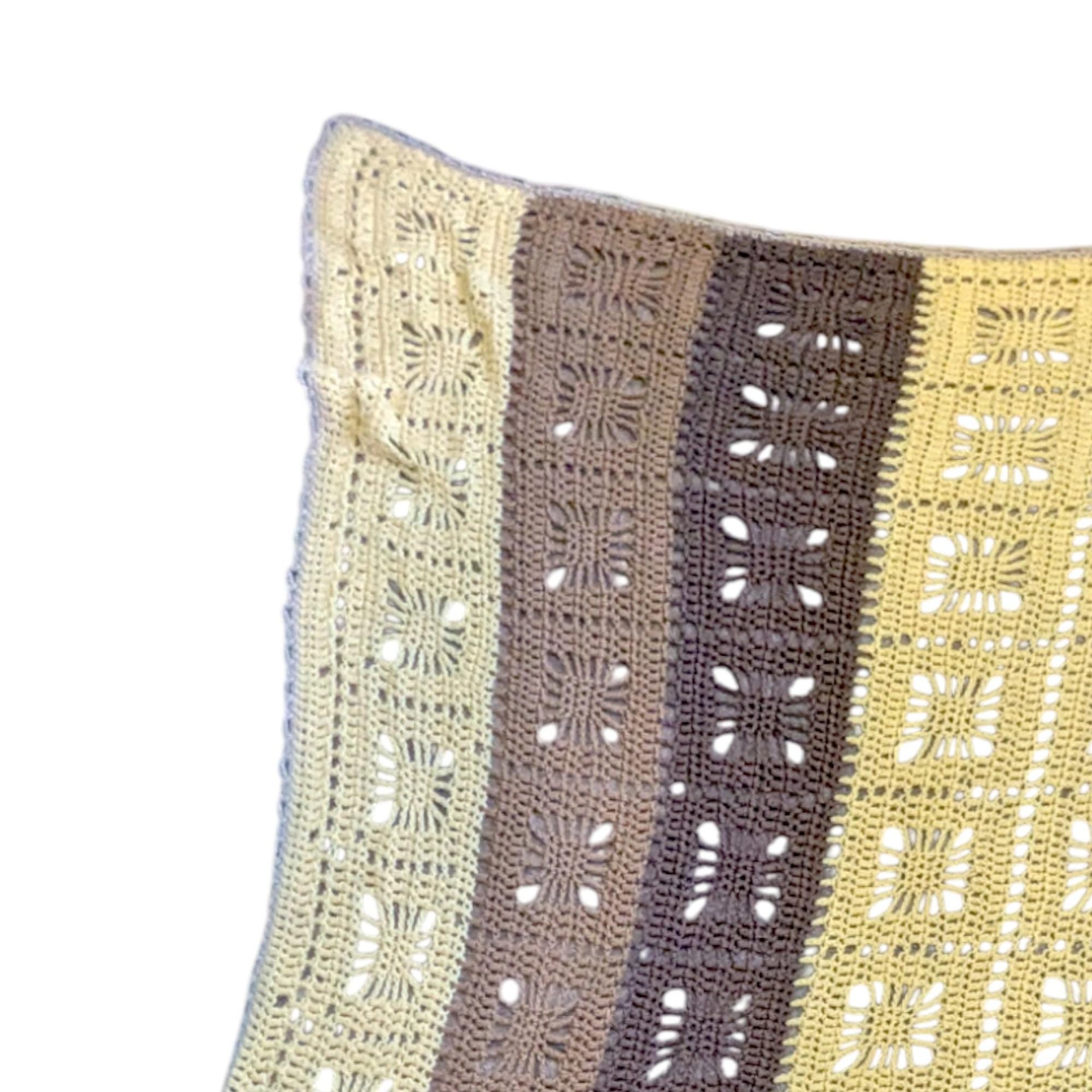 Vintage Crochet Afghan: Handmade Yellow and Brown Striped Blanket