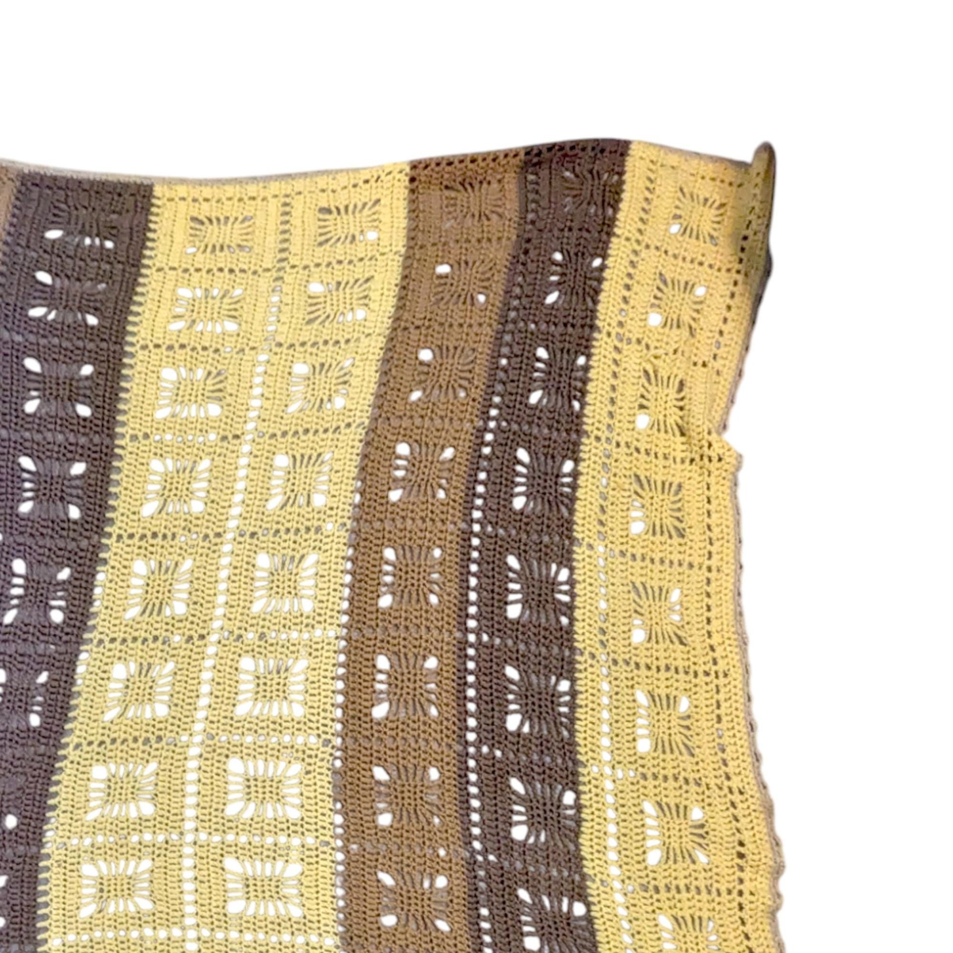 Vintage Crochet Afghan: Handmade Yellow and Brown Striped Blanket