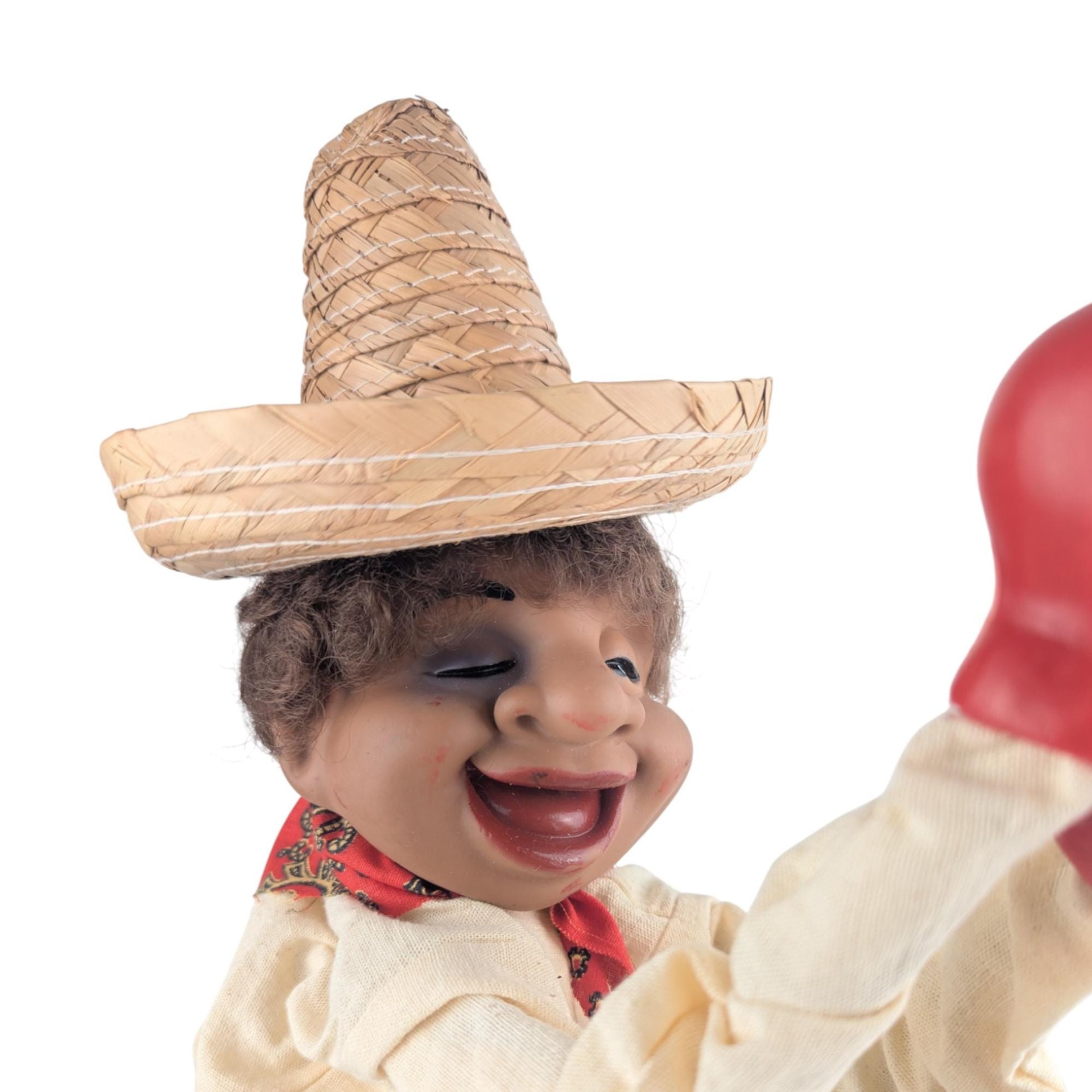 Vintage Punching Boxer Puppet: Mechanical Hand Toy with Sombrero