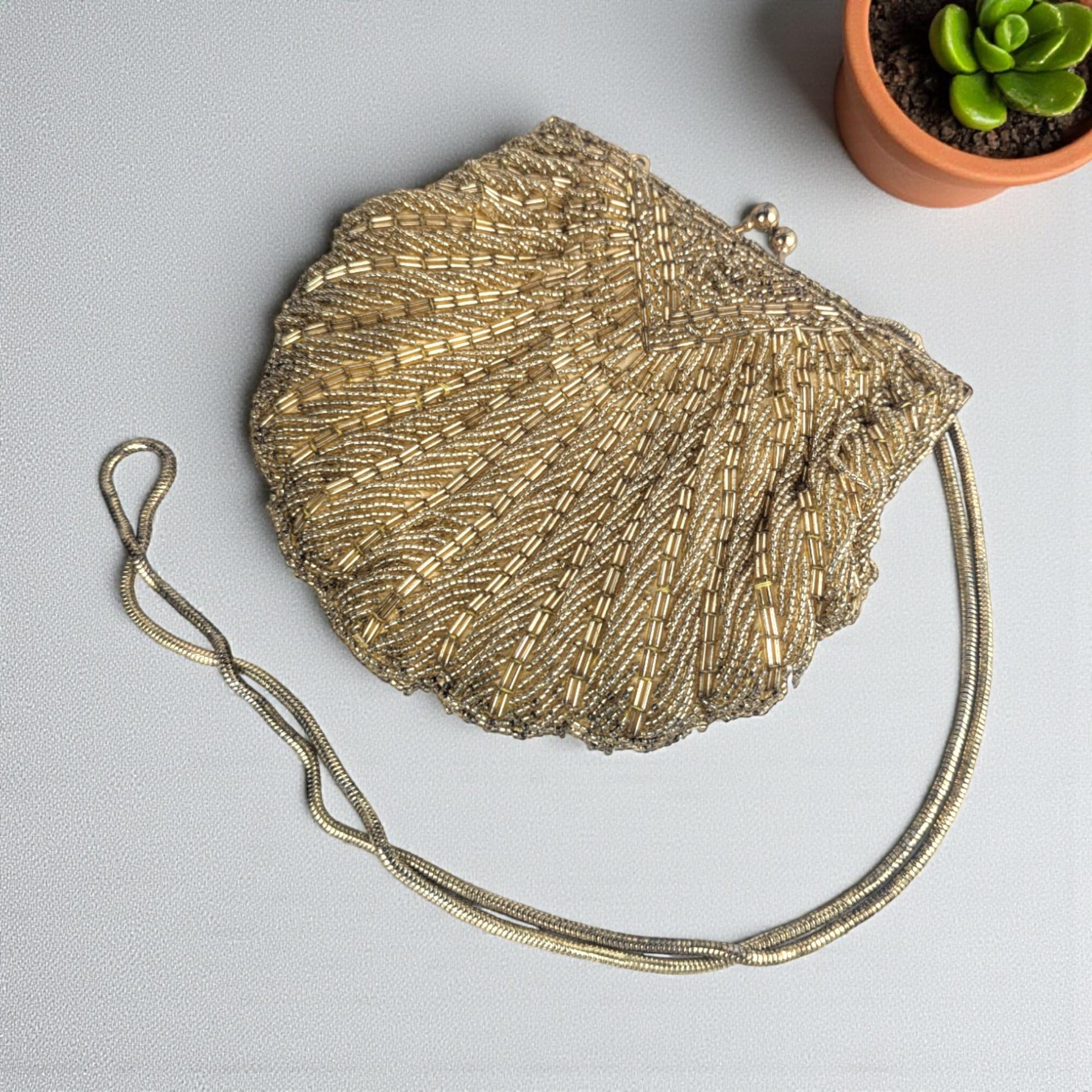 Vintage Gold Beaded Shell Purse: Art Deco Style Evening Bag Clutch
