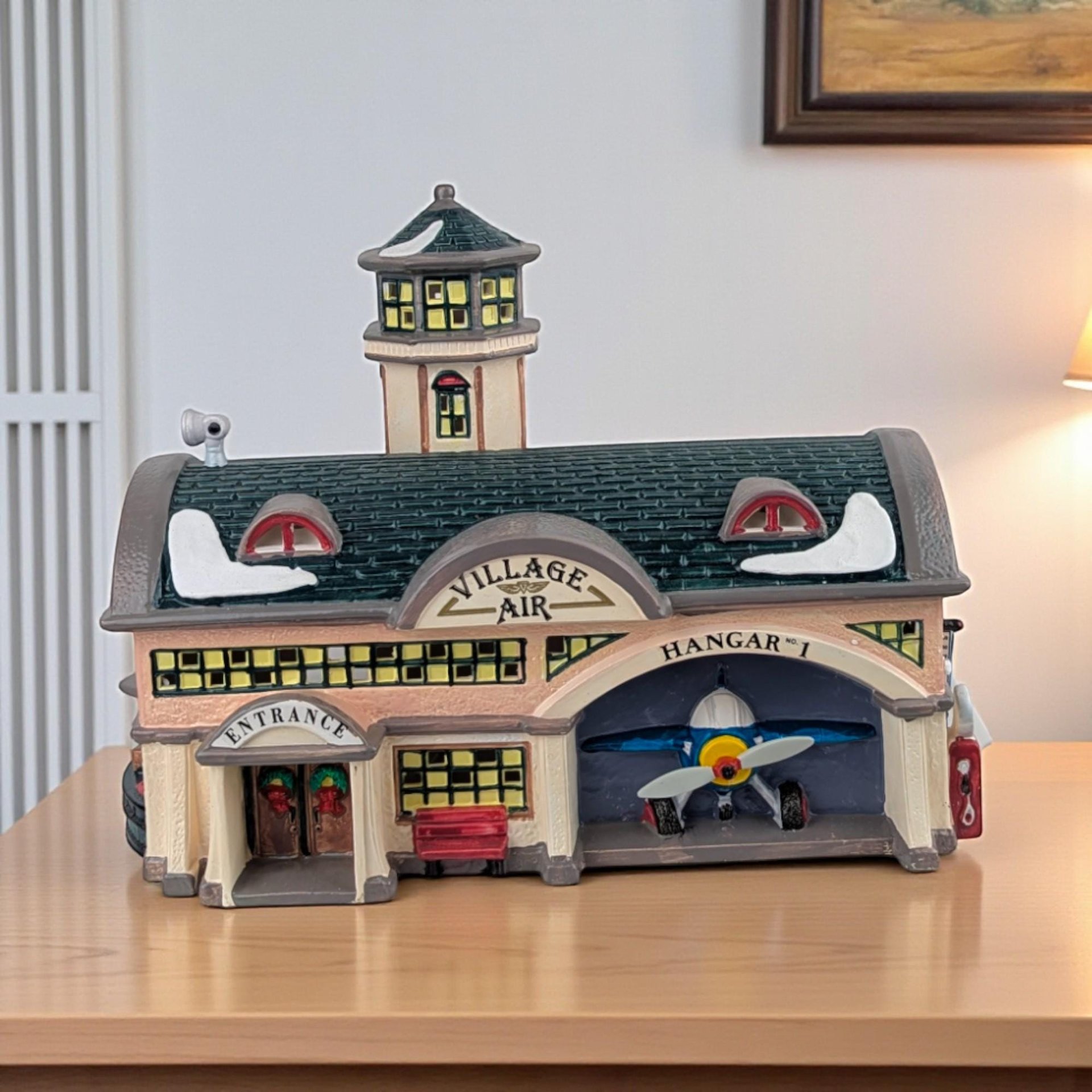 Vintage 1992 Dept 56 Village Airport: Lighted Snow Village Building