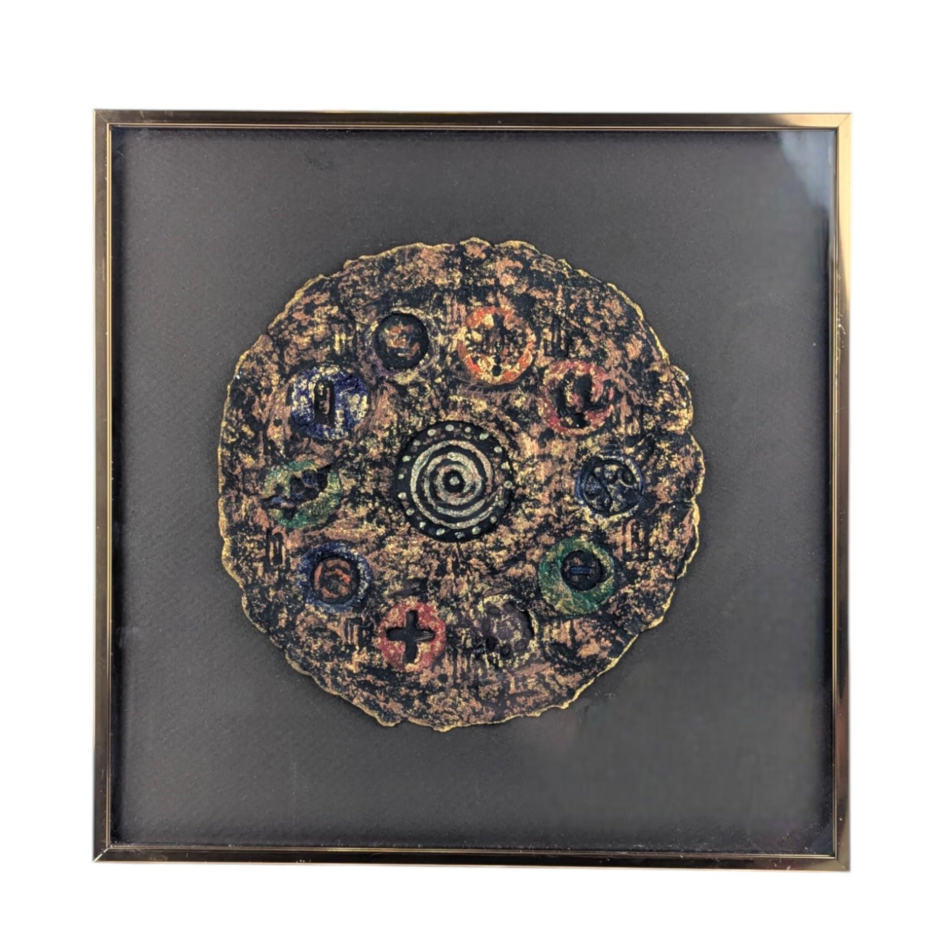 Vintage 1997 Barbara DeVault "Decadisk": Textured Mixed Media Wall Art