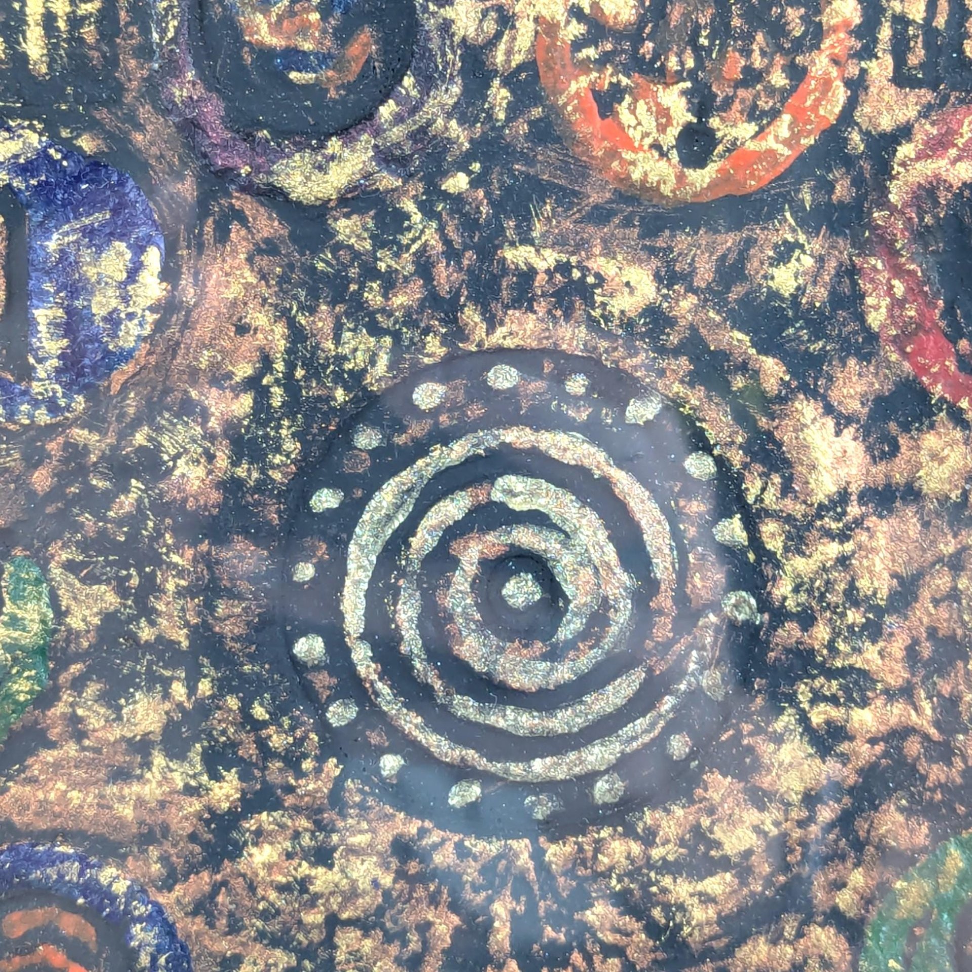 Vintage 1997 Barbara DeVault "Decadisk": Textured Mixed Media Wall Art