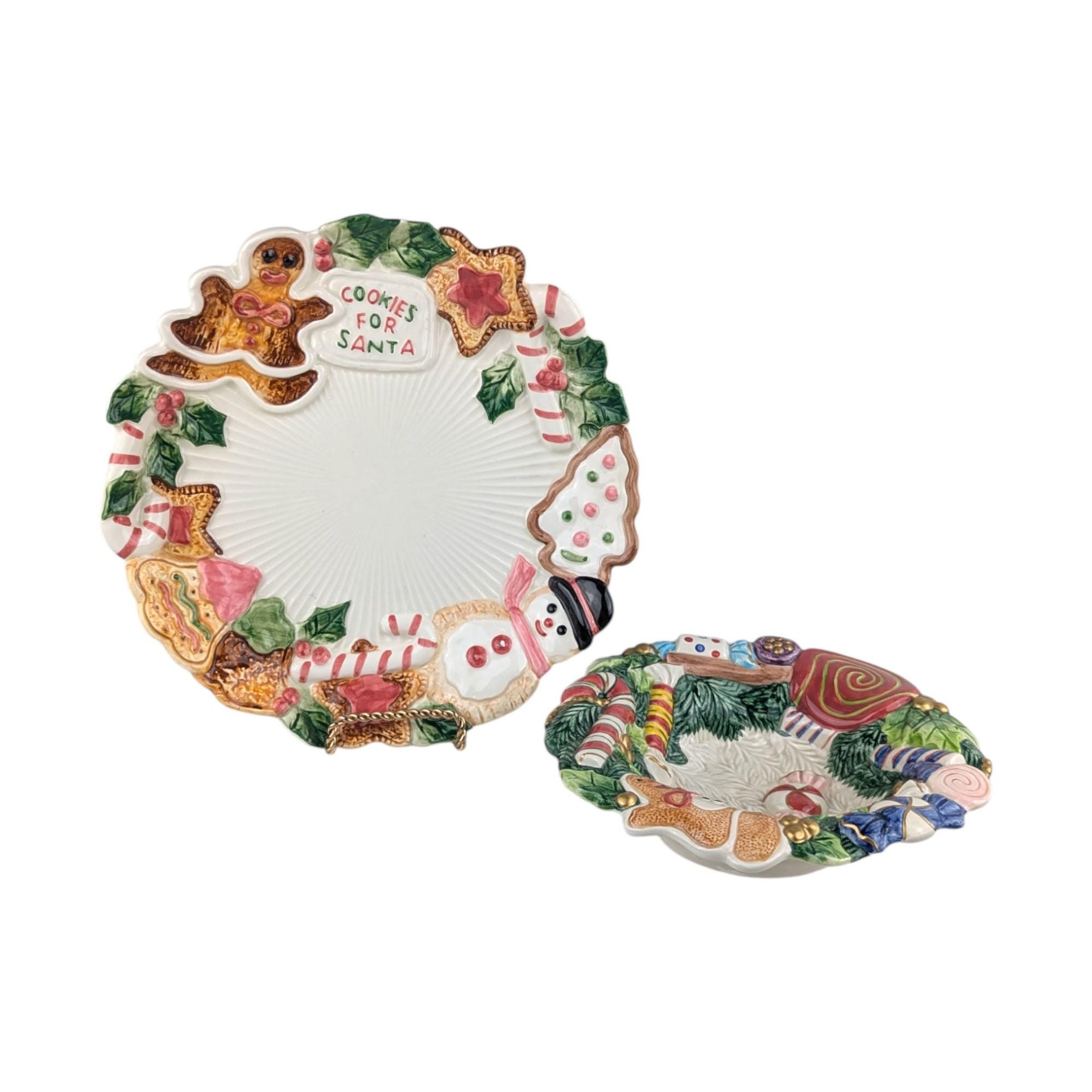 Vintage Fitz and Floyd "Cookies for Santa" Plate: Sugar Plum Holiday Serving Bowl Set