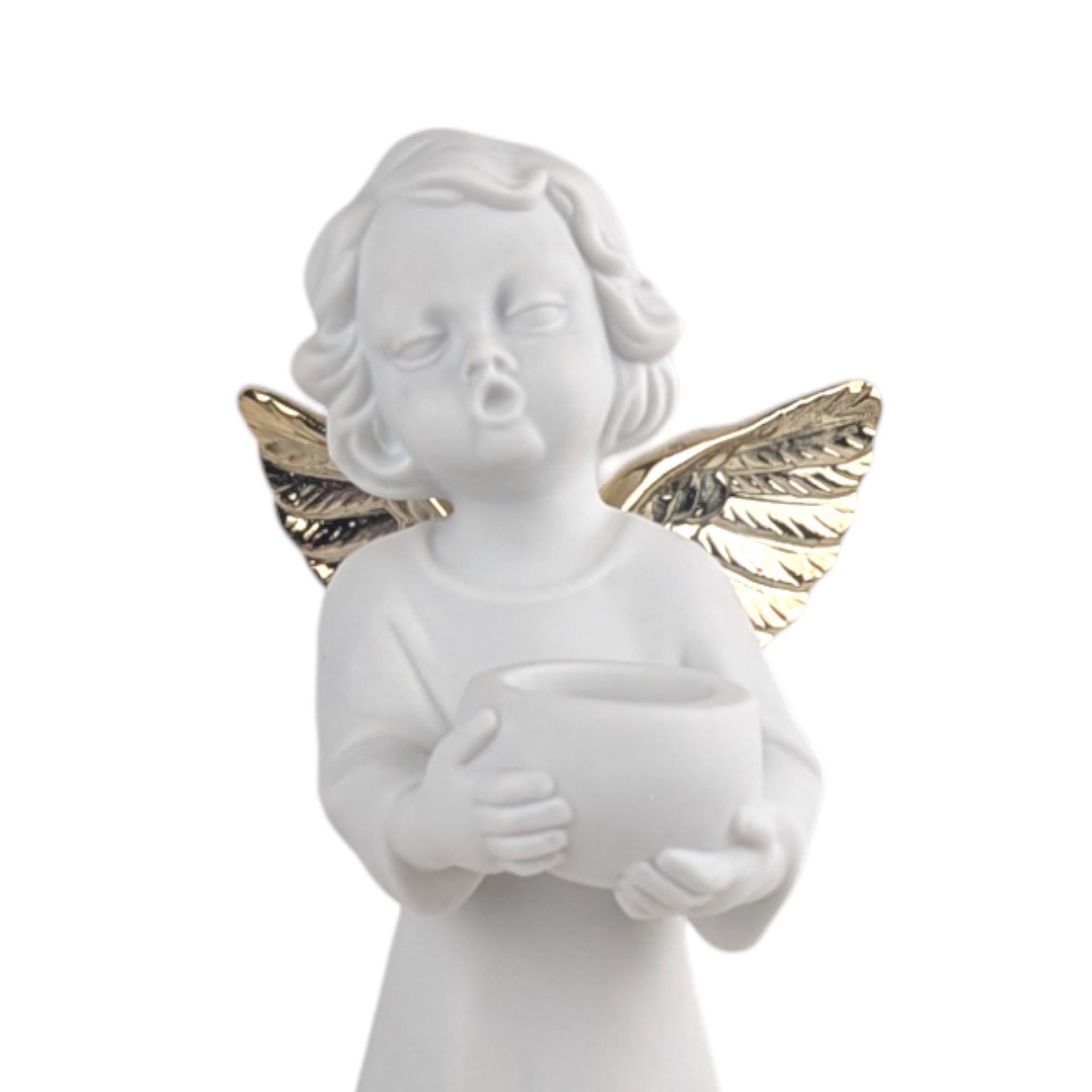 Vintage Dept 56 Choir Angel Candle Holder: Winter Silhouette Porcelain & Gold Figurine