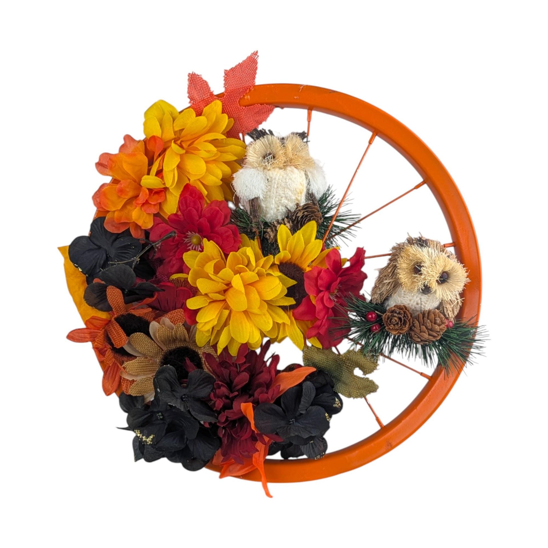 Vintage Autumn Owl Wreath: Handmade Fall Door Decor, Rustic Farmhouse Wall Hanging