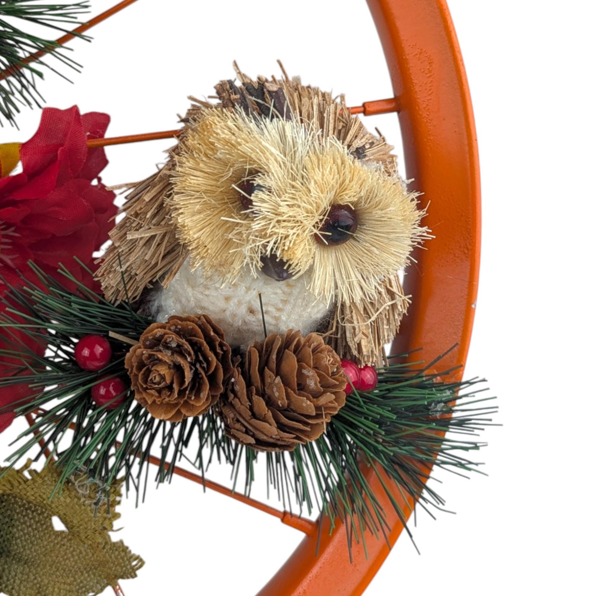 Vintage Autumn Owl Wreath: Handmade Fall Door Decor, Rustic Farmhouse Wall Hanging