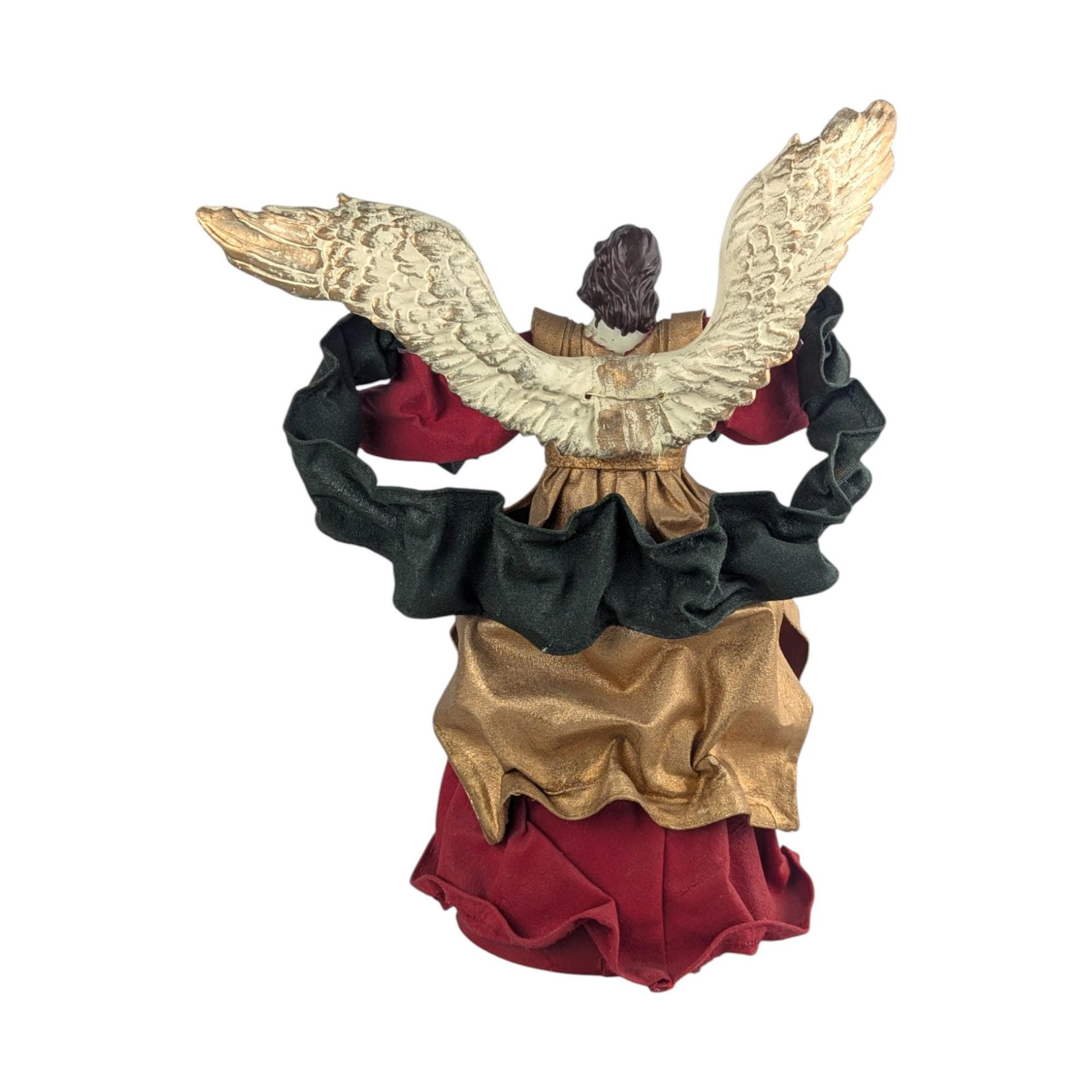 Vintage Angel Tree Topper: 14.5" Red and Gold Christmas Tree Angel, Holiday Mantle Decor