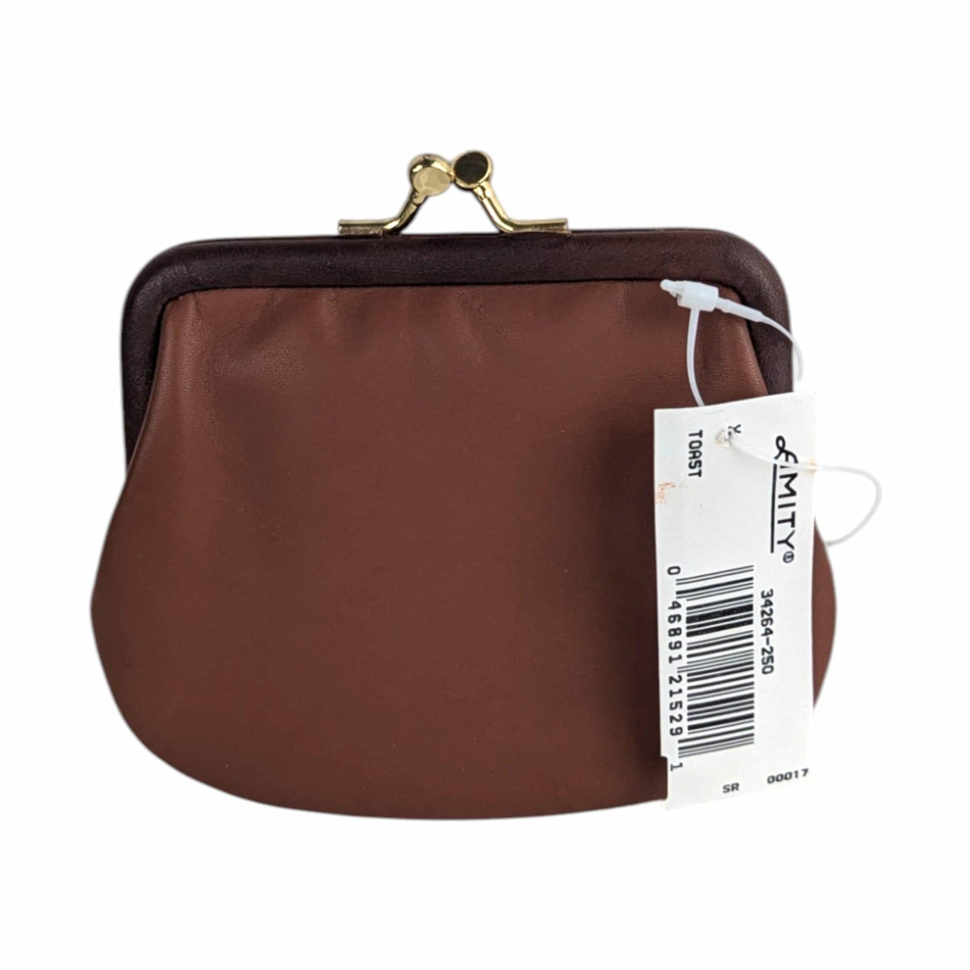 Vintage Amity Leather Coin Purse: NOS Kiss Lock Change Pouch, Brown Squeeze Frame Wallet
