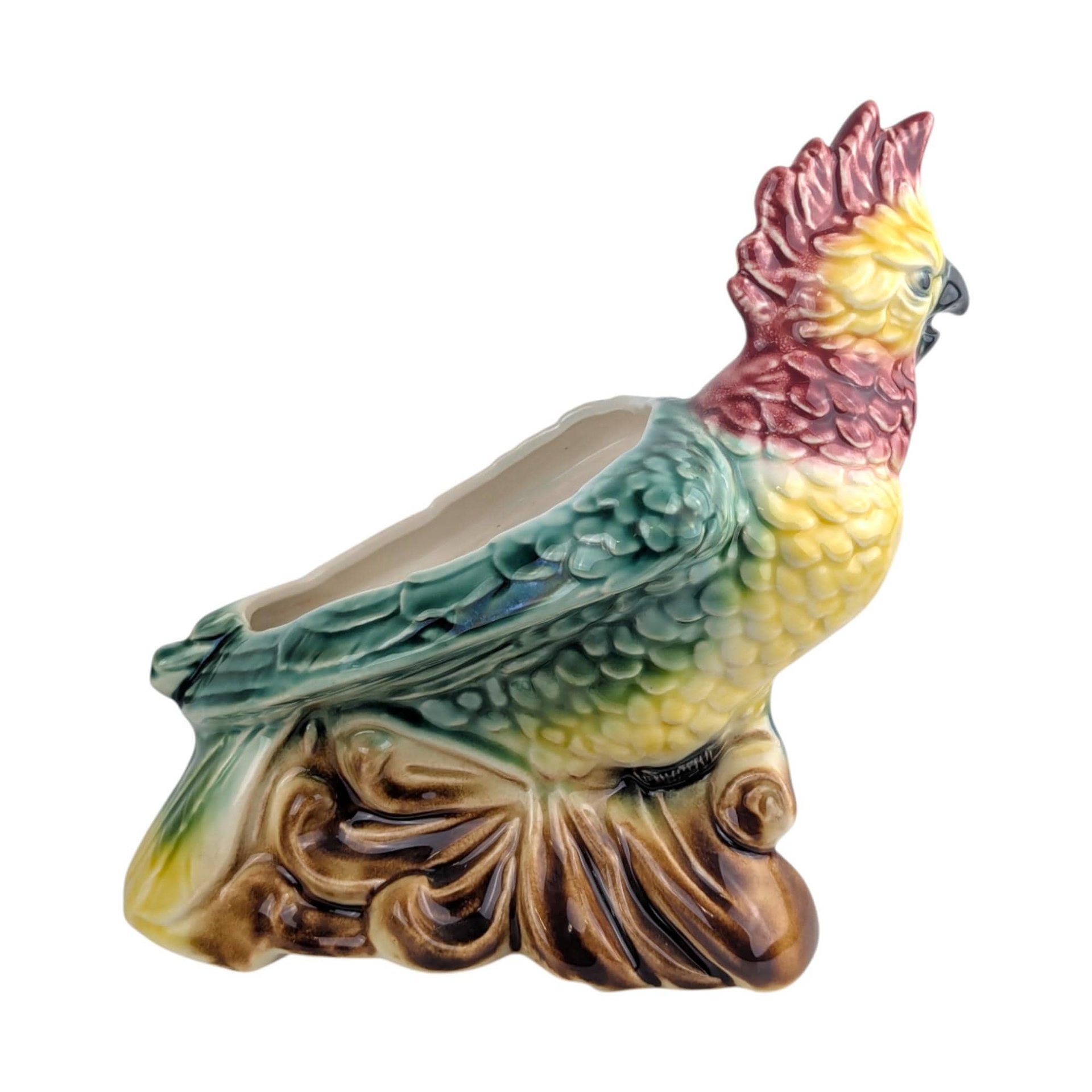Vintage Mid Century Parrot Planter: Ceramic Cockatoo Indoor Flower Pot