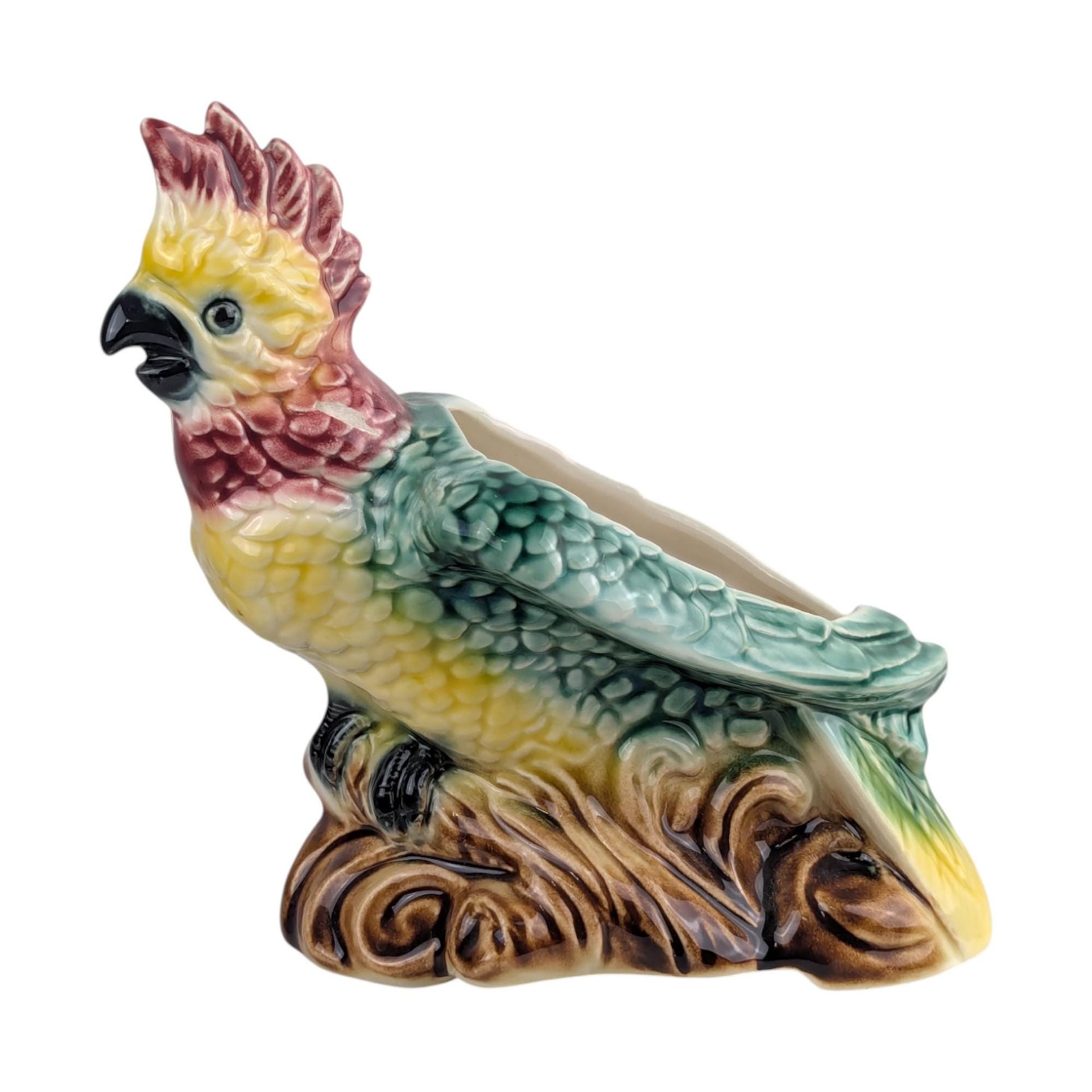 Vintage Mid Century Parrot Planter: Ceramic Cockatoo Indoor Flower Pot