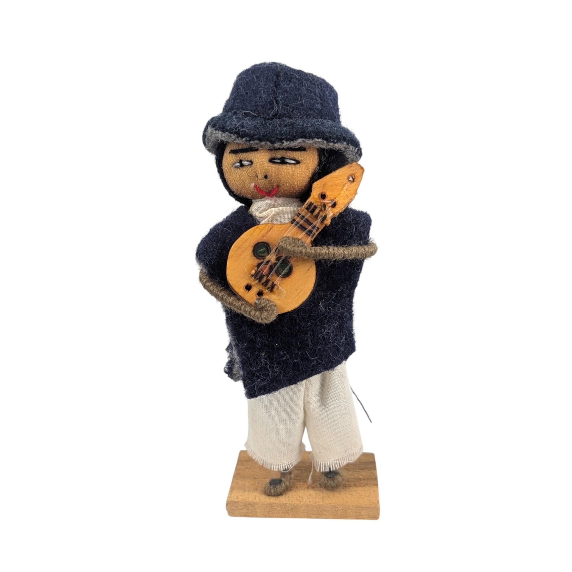 Vintage Ecuadorian Musician Set: Handmade Folk Art Wood Dolls