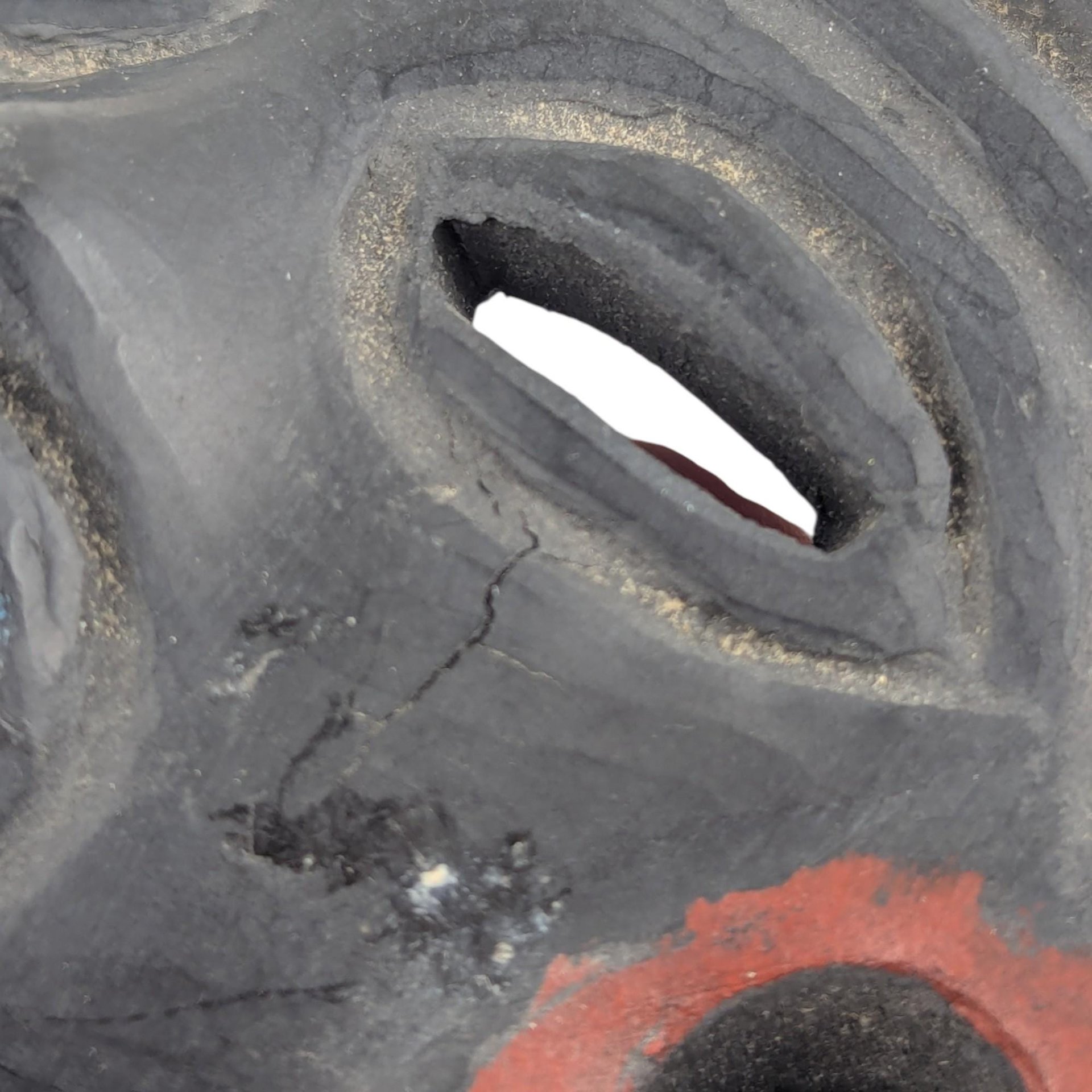 Vintage Hand Painted Clay Mask: Tribal Style Folk Art Wall Hanging