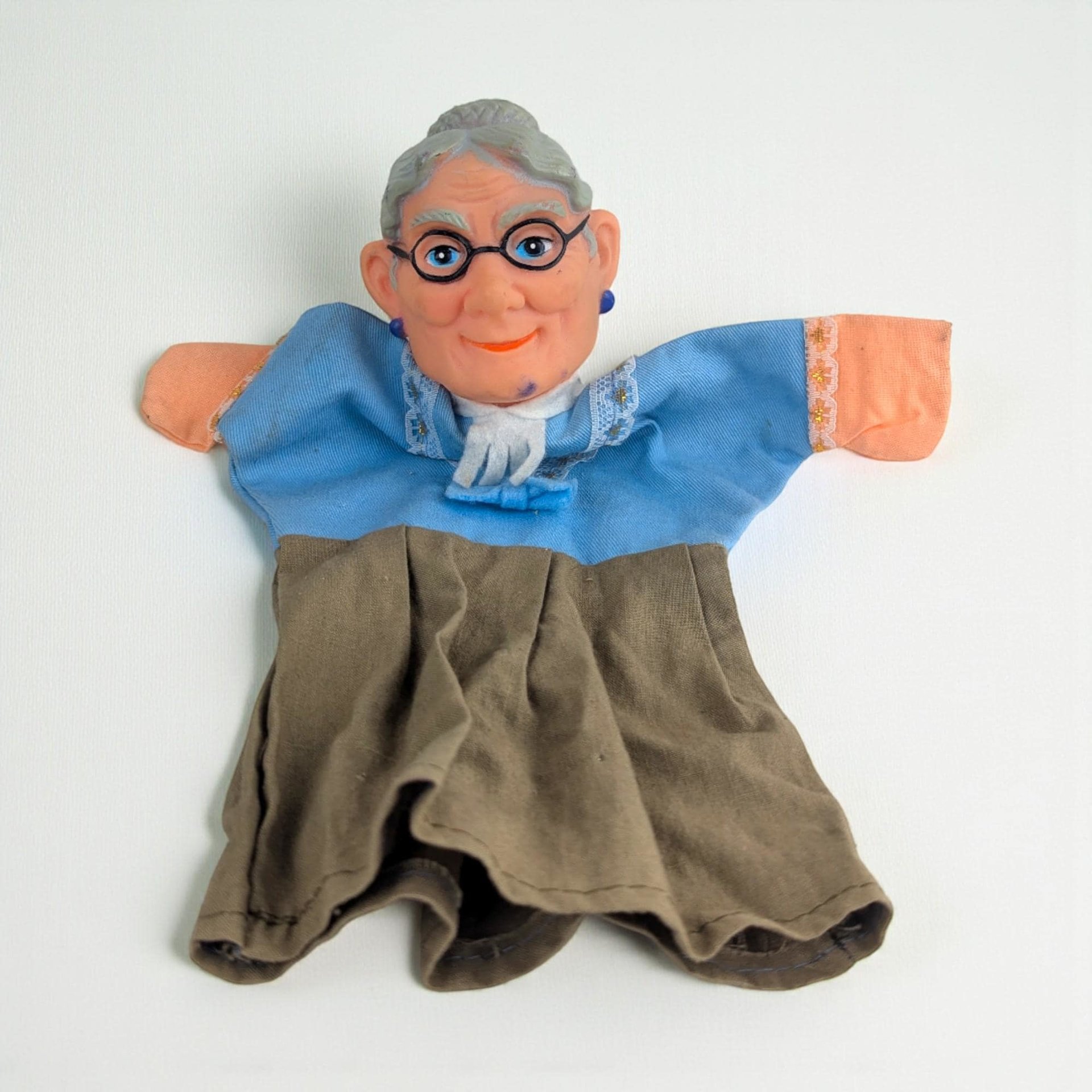 Vintage Grandma Hand Puppet: Rubber Head Storybook Character Toy