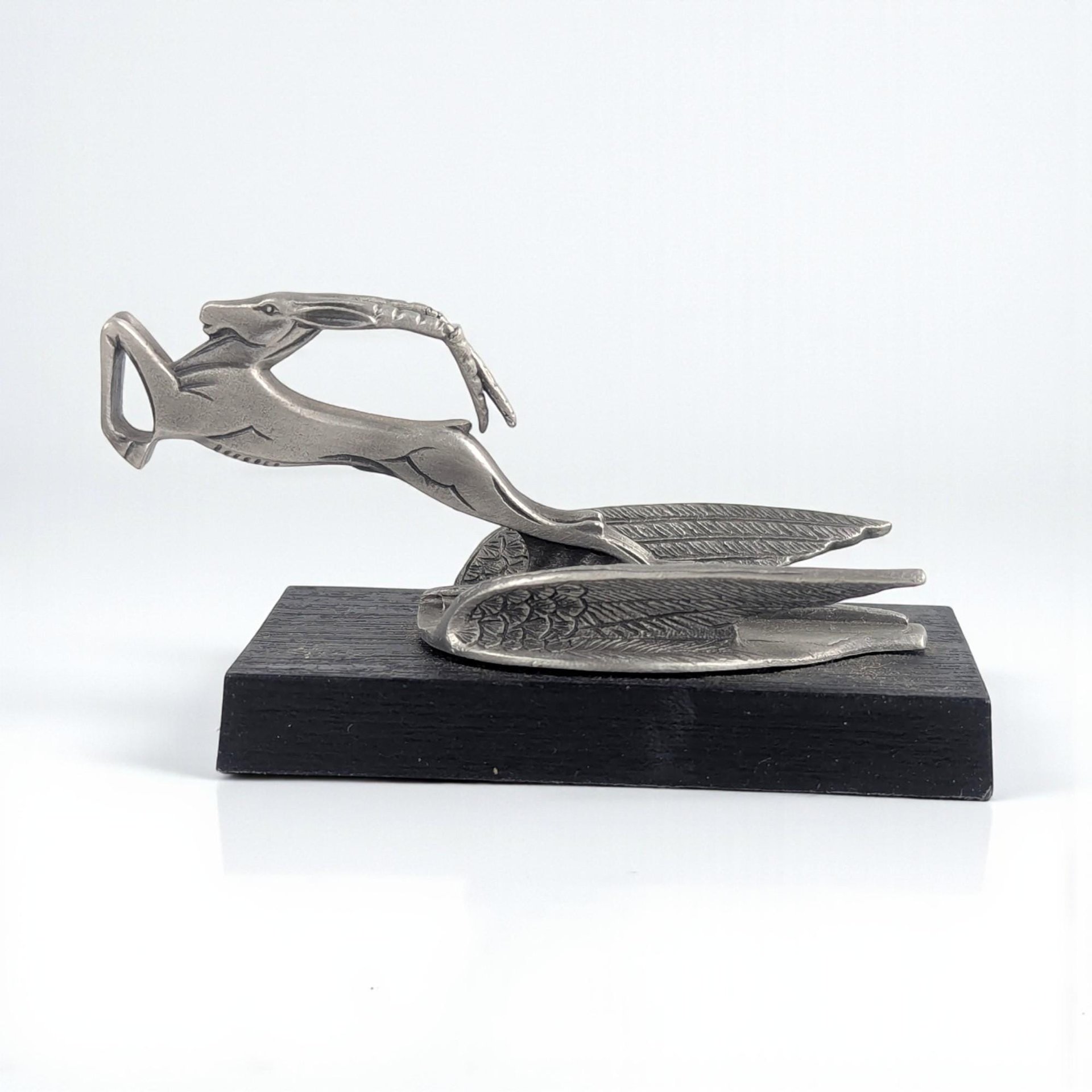 Vintage 1982 Chrysler Hood Ornament: Franklin Mint Pewter Leaping Gazelle Sculpture