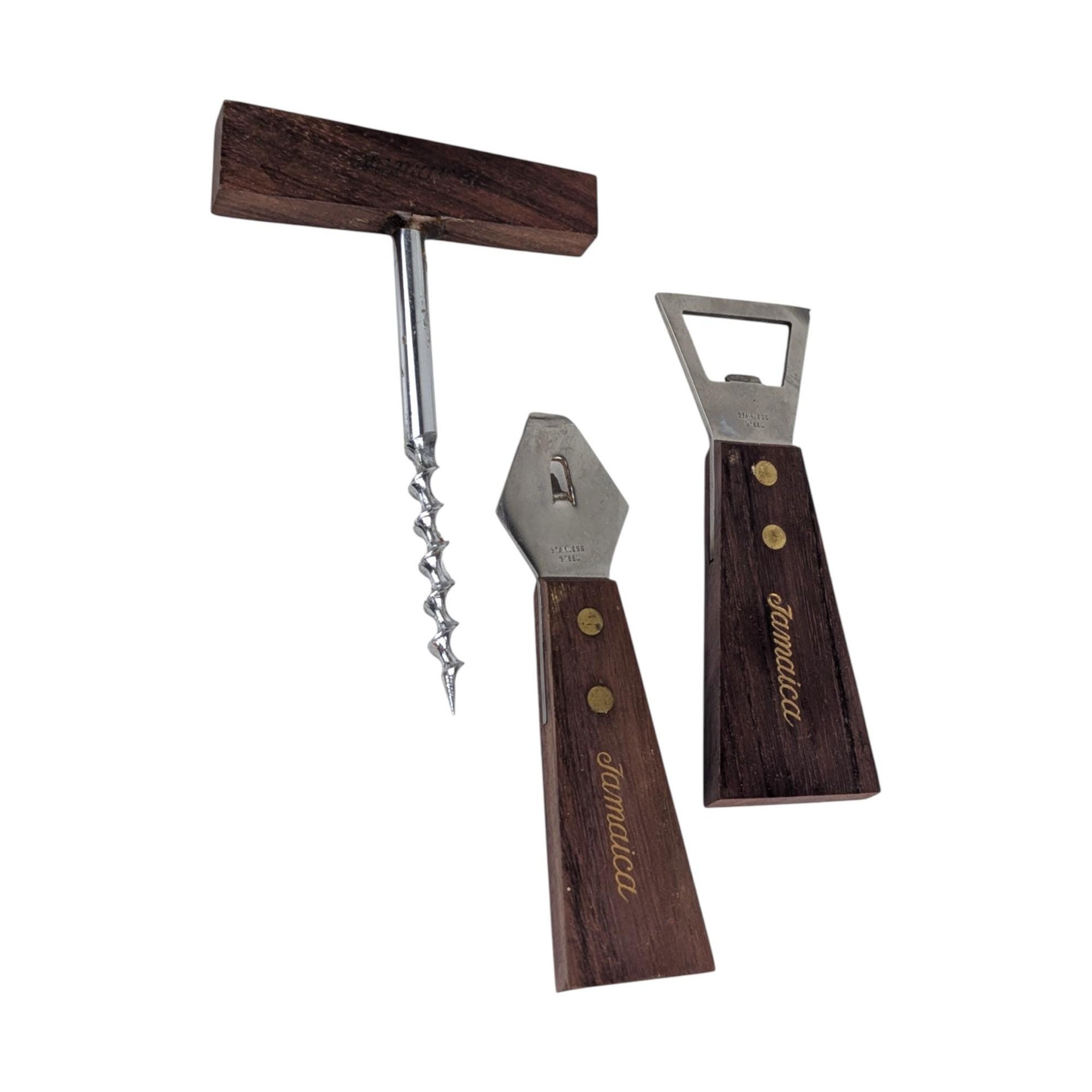 Vintage 1960s Jamaican Bar Set: Rosewood & Steel Barware Tools