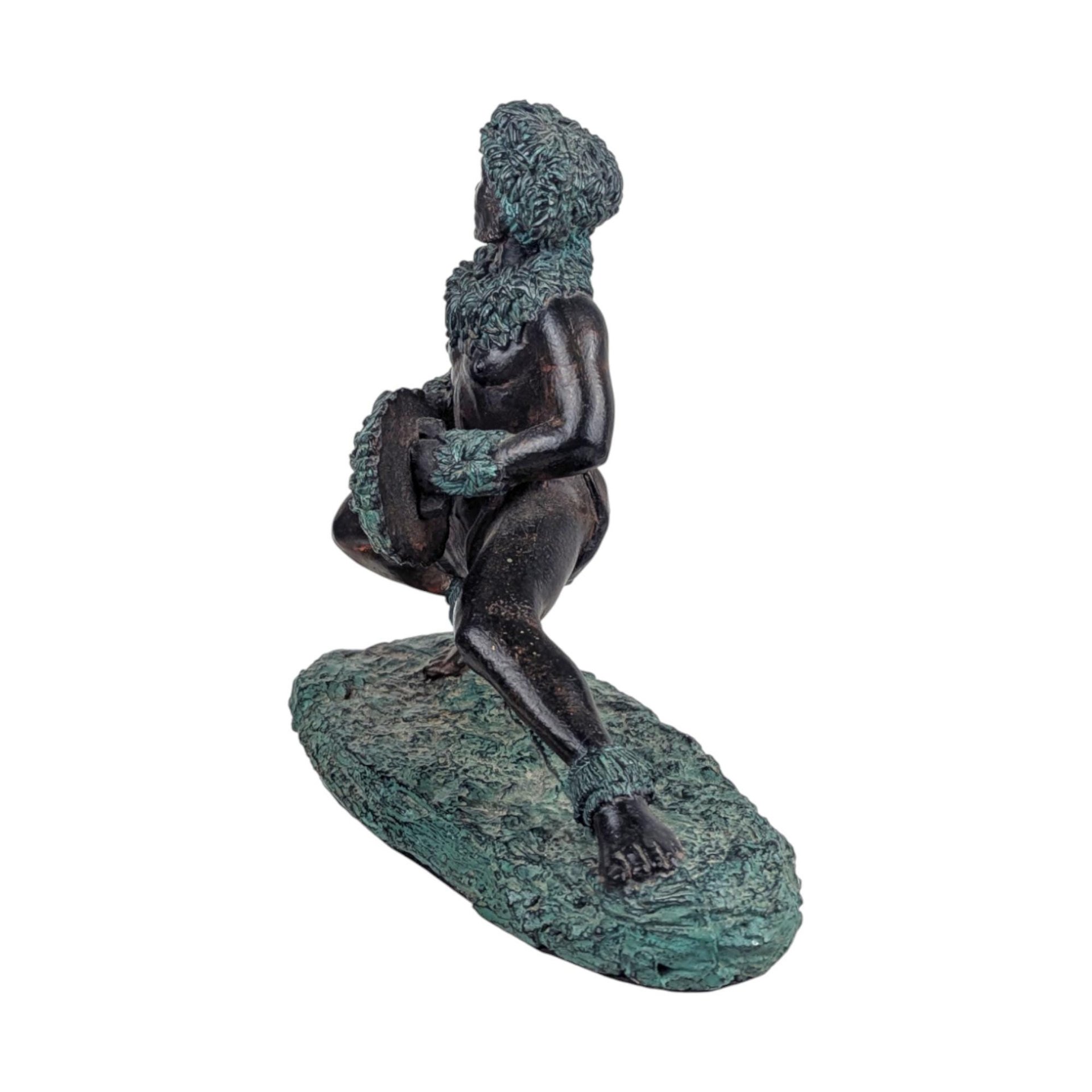 Vintage Polynesian Warrior Statue: Faux Bronze Hula Dancer Figure
