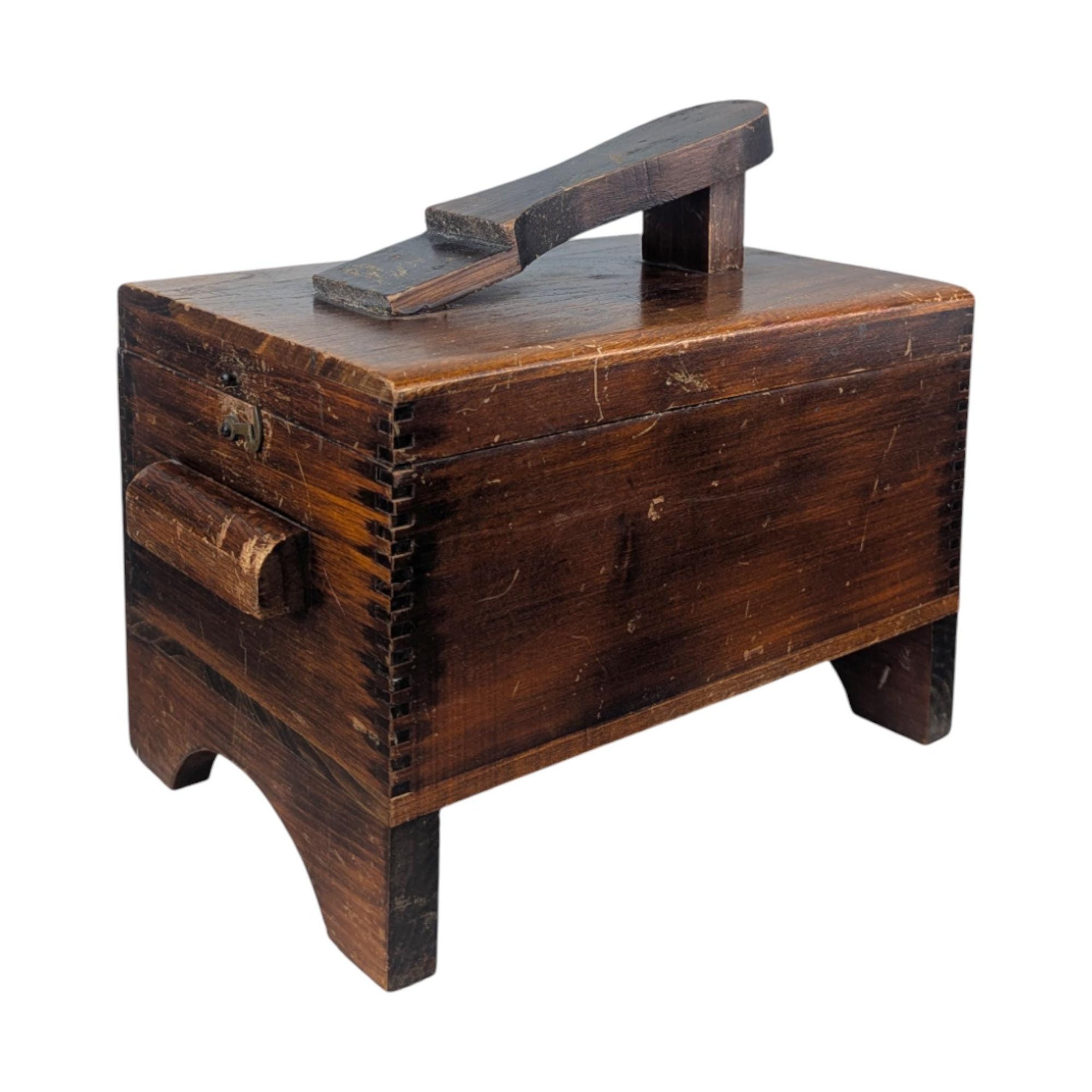 Vintage 1950s Merchants Box Co. Shoe Shine Kit: Wooden Valet Stand Footstool