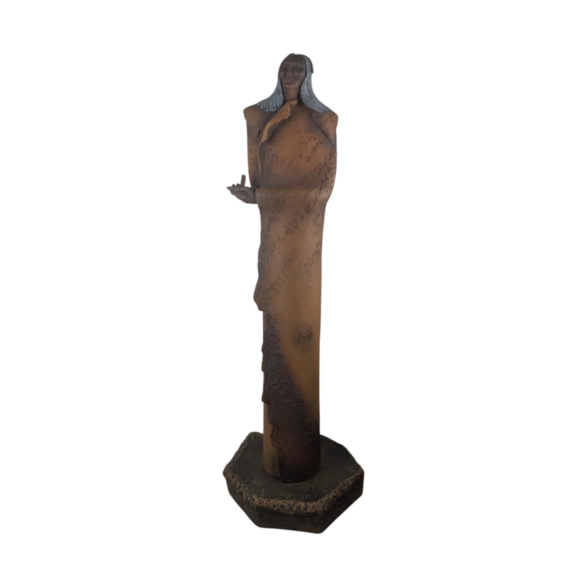 Vintage Indigenous Figure with Pipe: JH Boone Co. Terracotta Statue