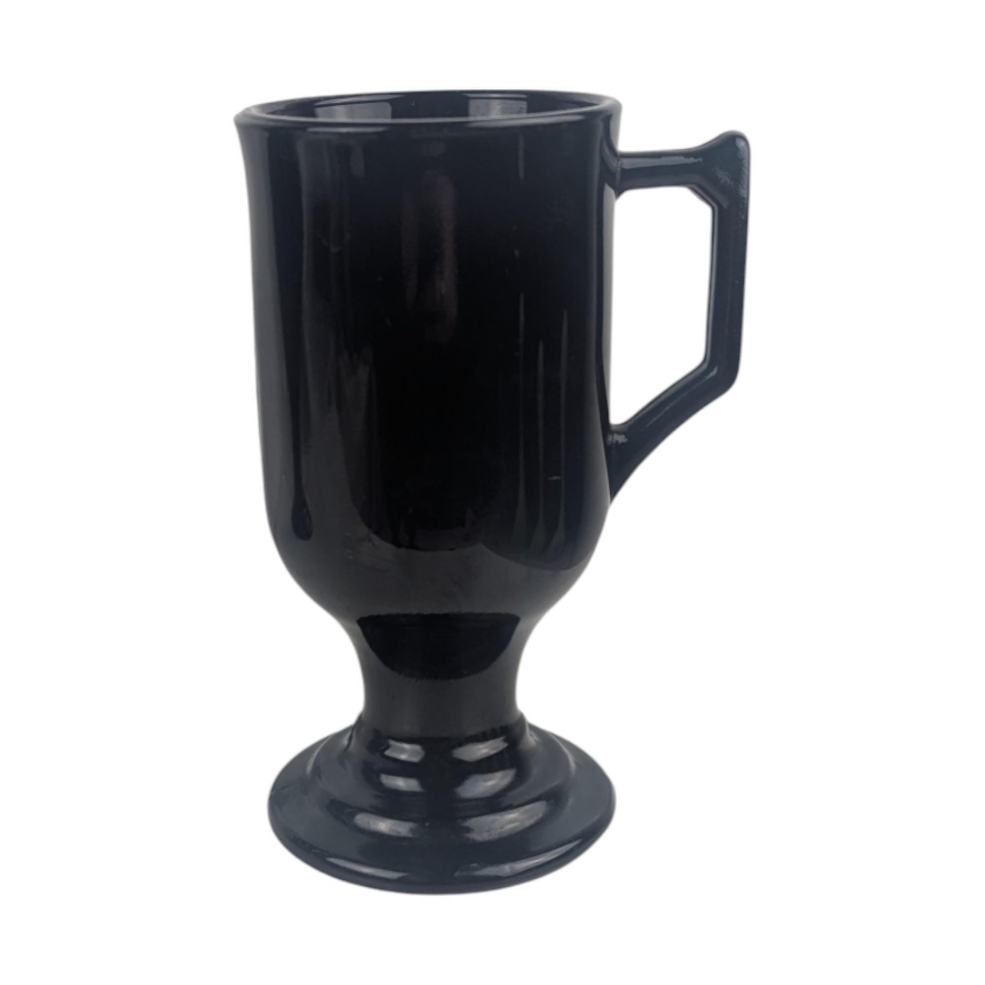 Vintage Black Glass Irish Coffee Mugs: Set of Four Footed Mugs