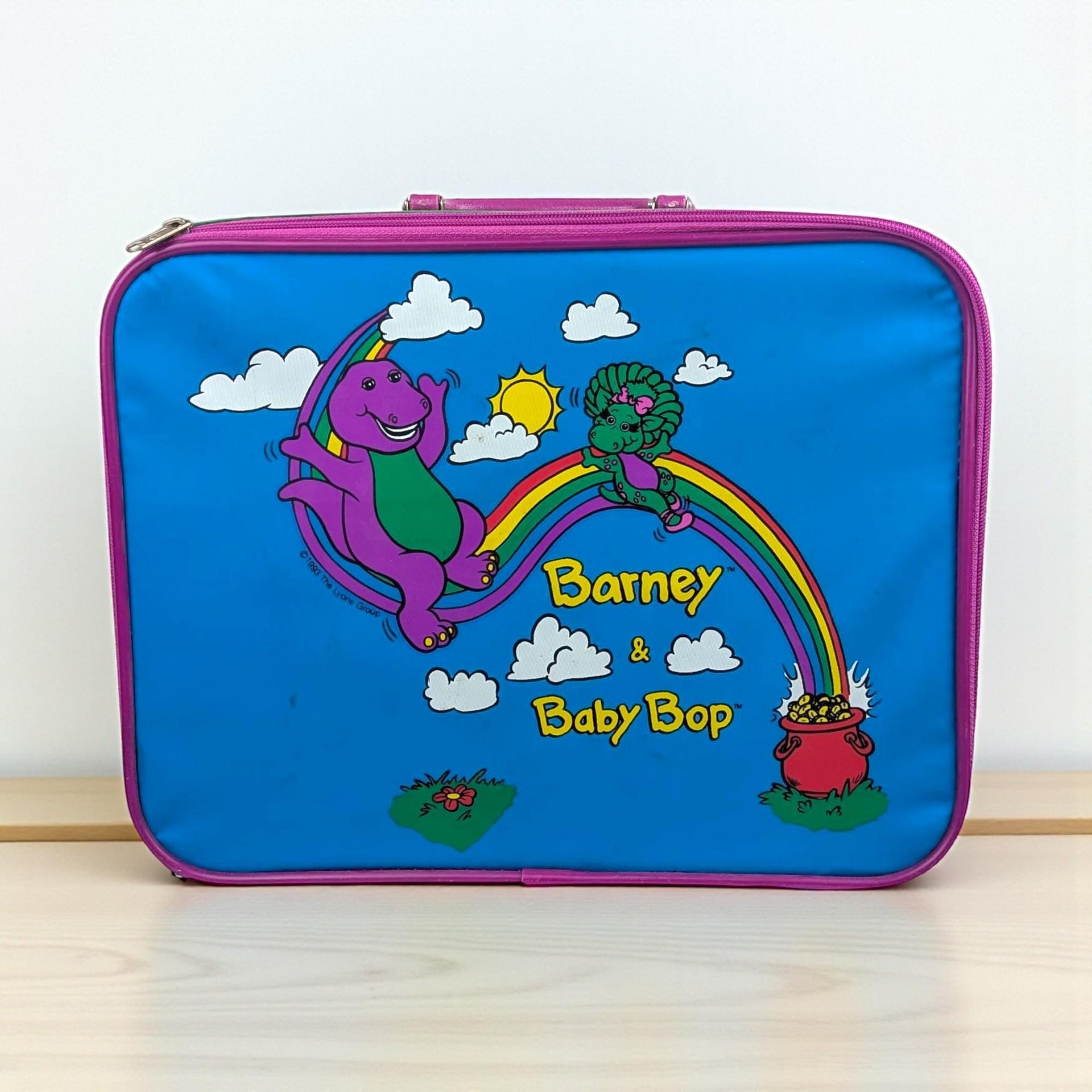 Vintage 1993 Barney & Baby Bop Suitcase: The Lyons Group Kids Luggage