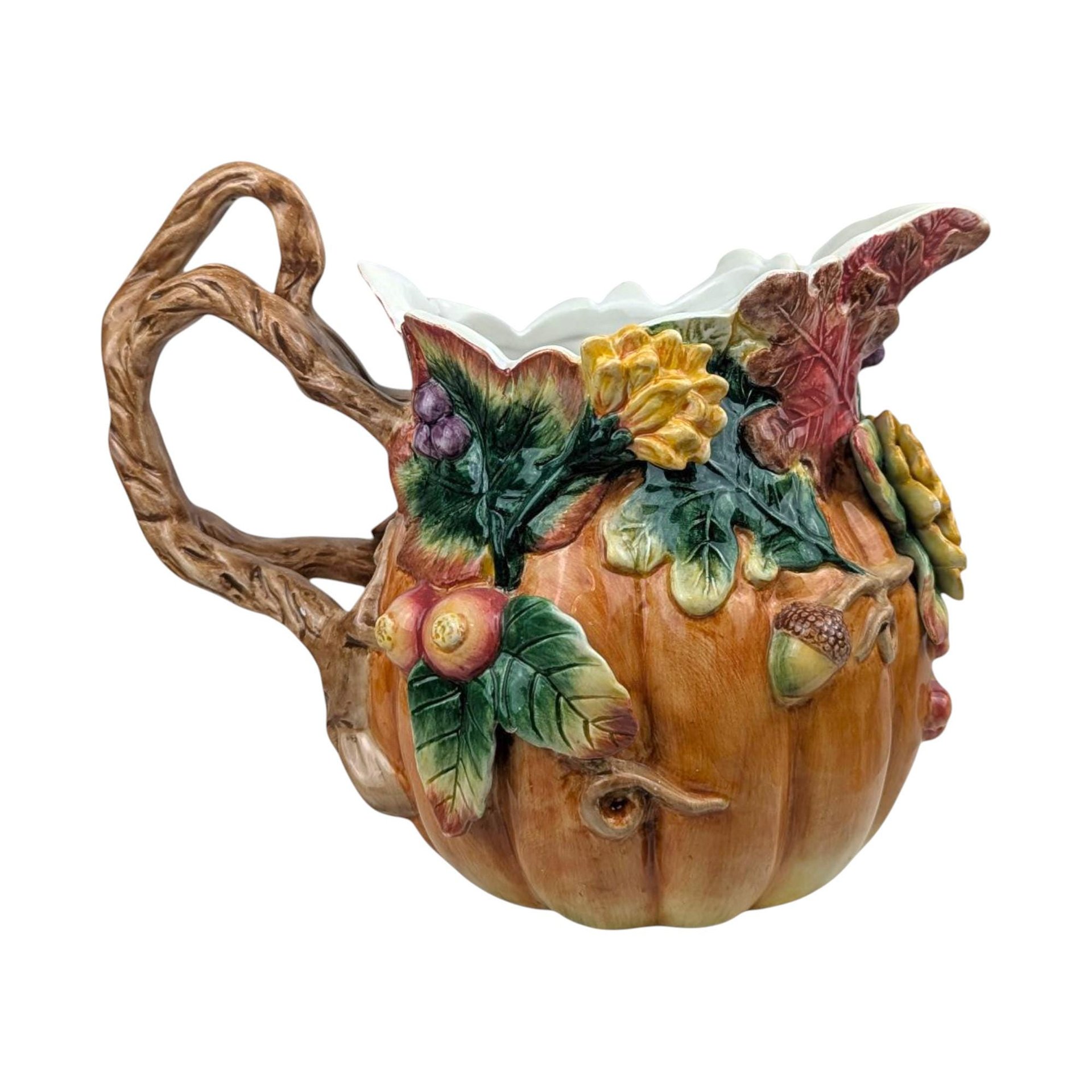 Vintage 1991 Fitz and Floyd Autumn Splendor Pitcher: Ceramic Pumpkin Vase