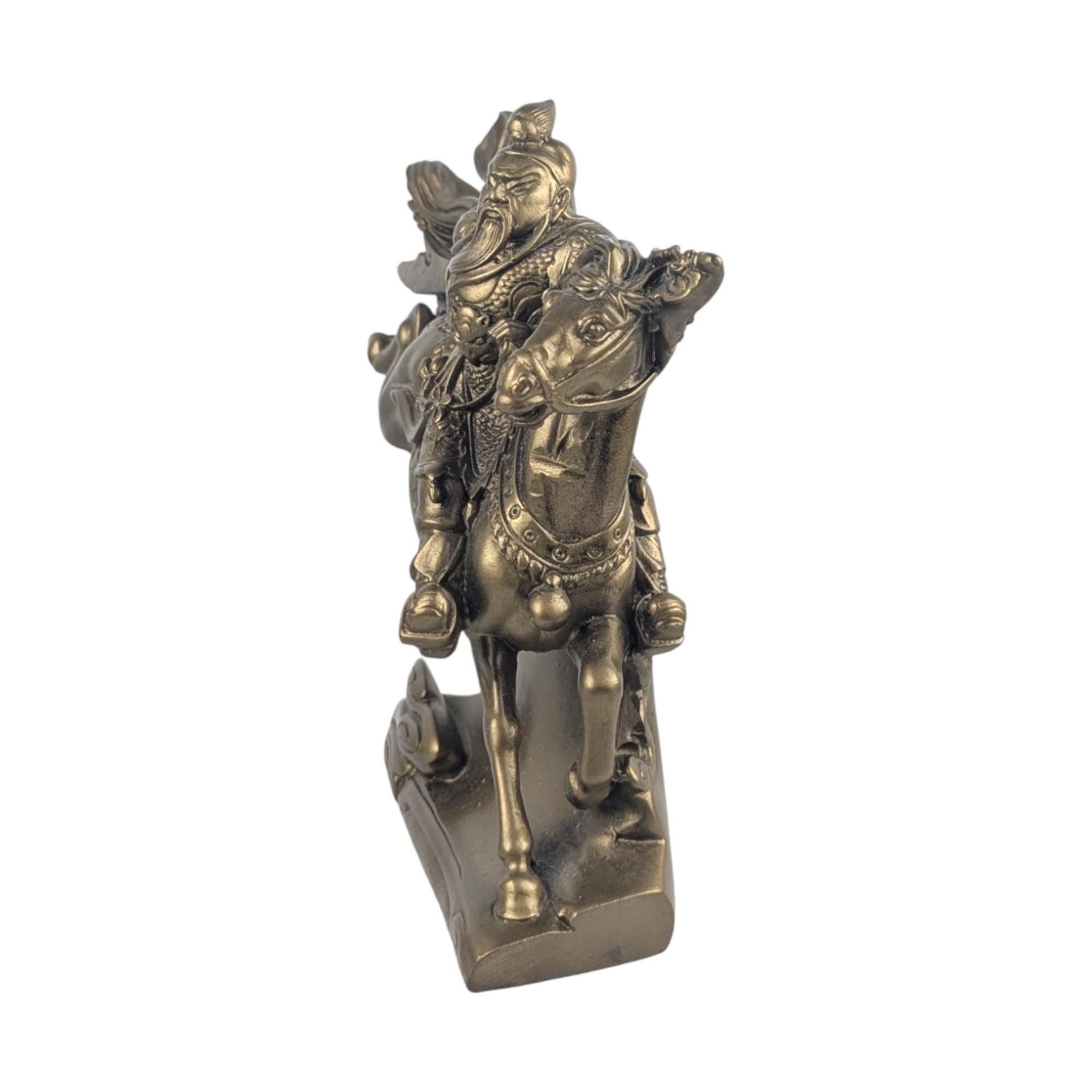 Vintage Guan Yu Statue: Chinese Warrior on Horseback, Gold Resin Figurine