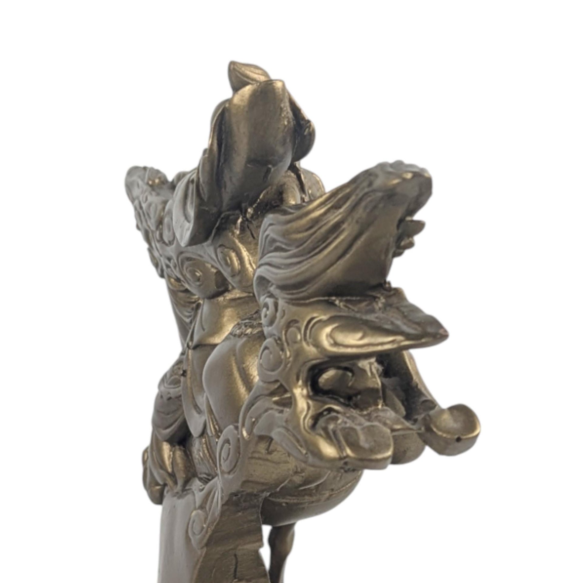 Vintage Guan Yu Statue: Chinese Warrior on Horseback, Gold Resin Figurine