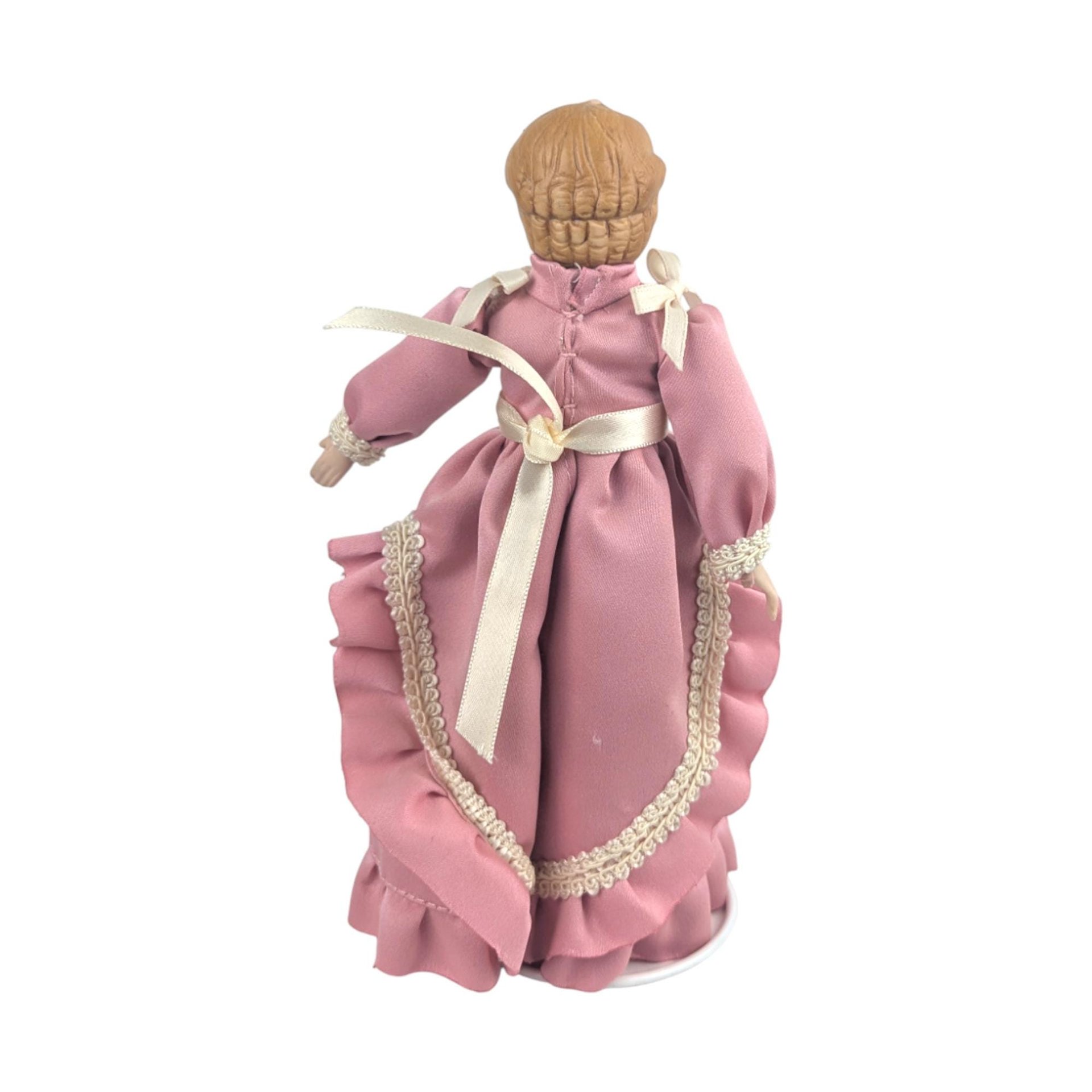 Vintage Victoria Intex Porcelain Doll: Collectible 8-Inch Doll in Pink Victorian Dress