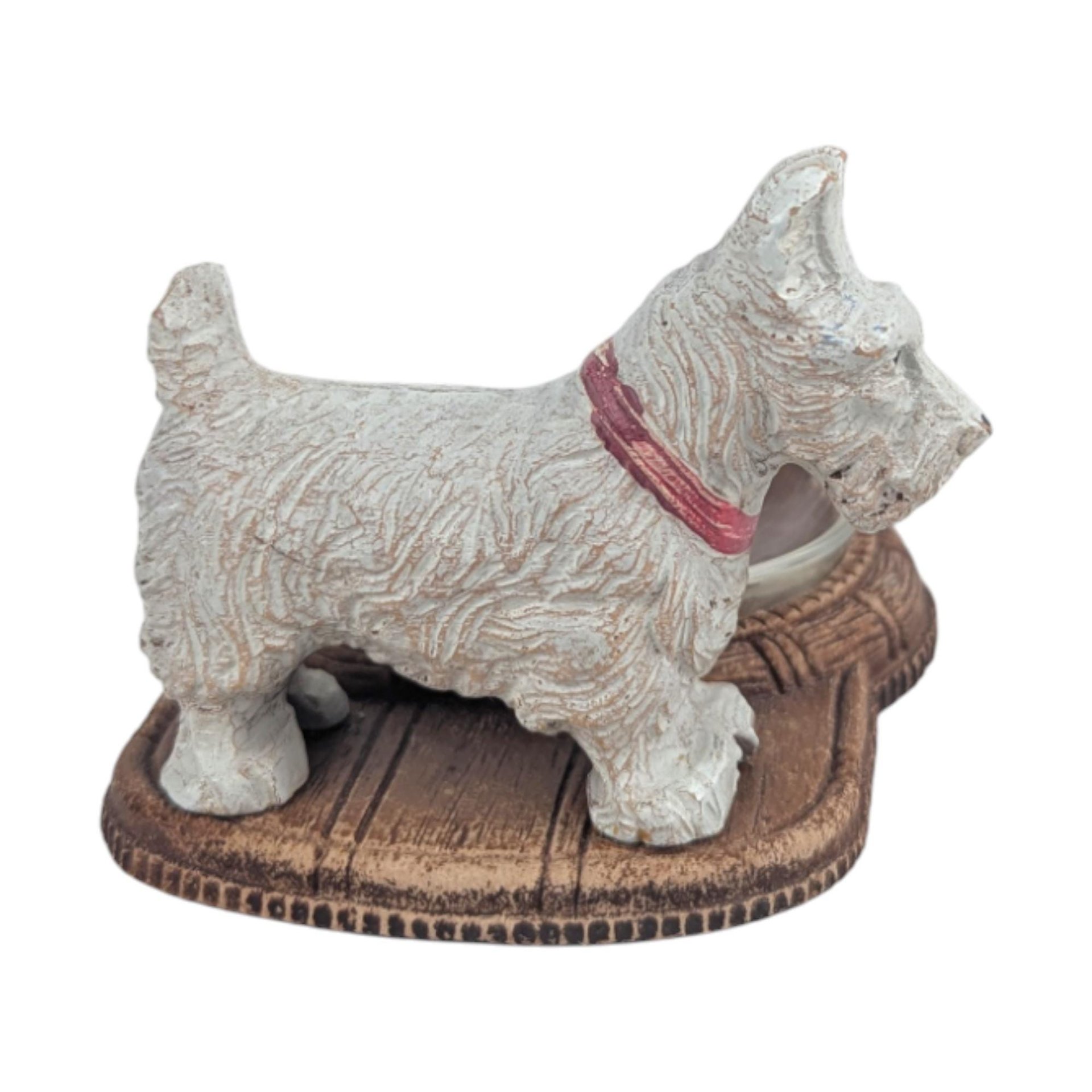 Vintage Burwood Scottie Dog Ashtray: Westie Terrier Trinket Dish with Glass Insert