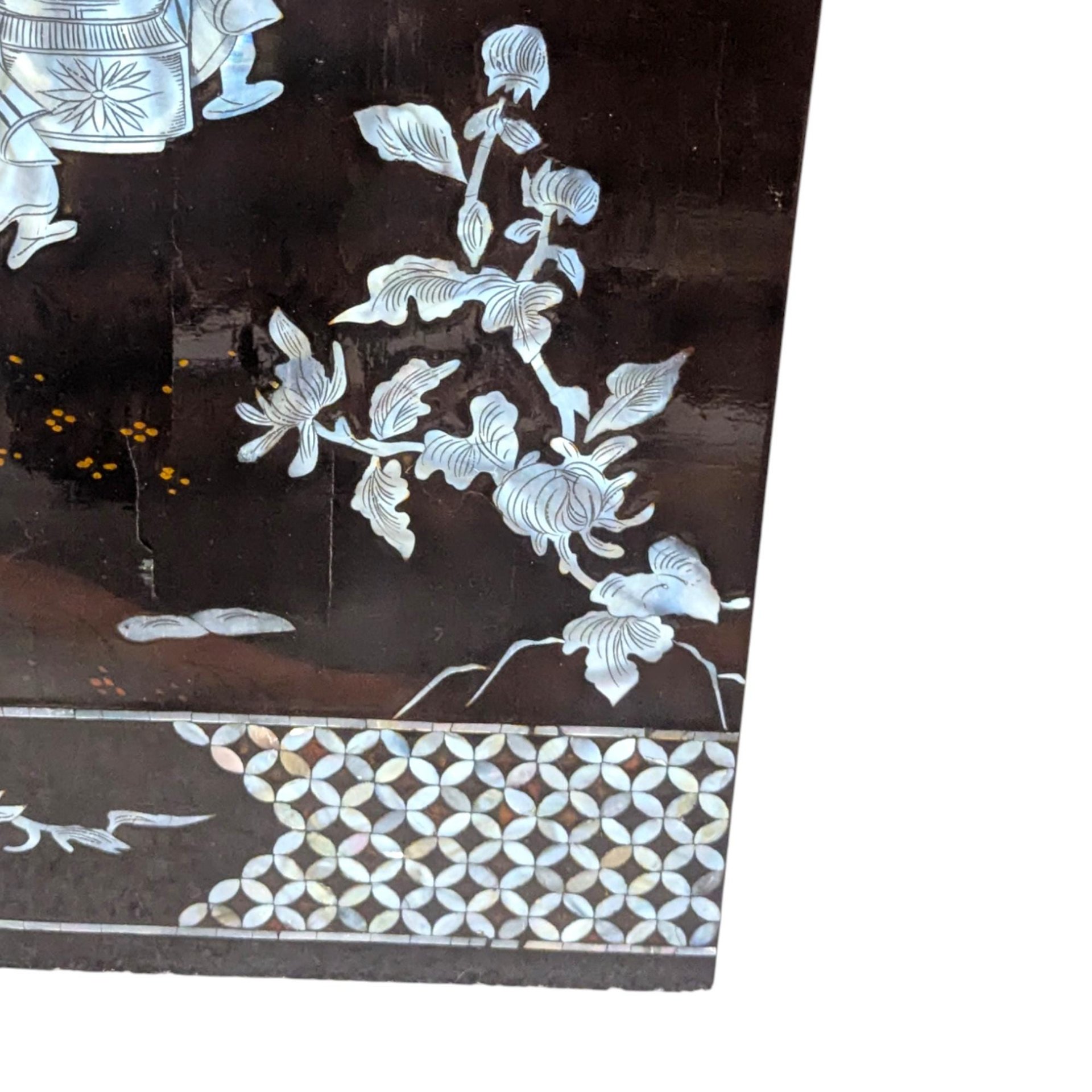 Vintage Vietnamese Mother of Pearl Panel: Lacquerware Wall Art Hanging